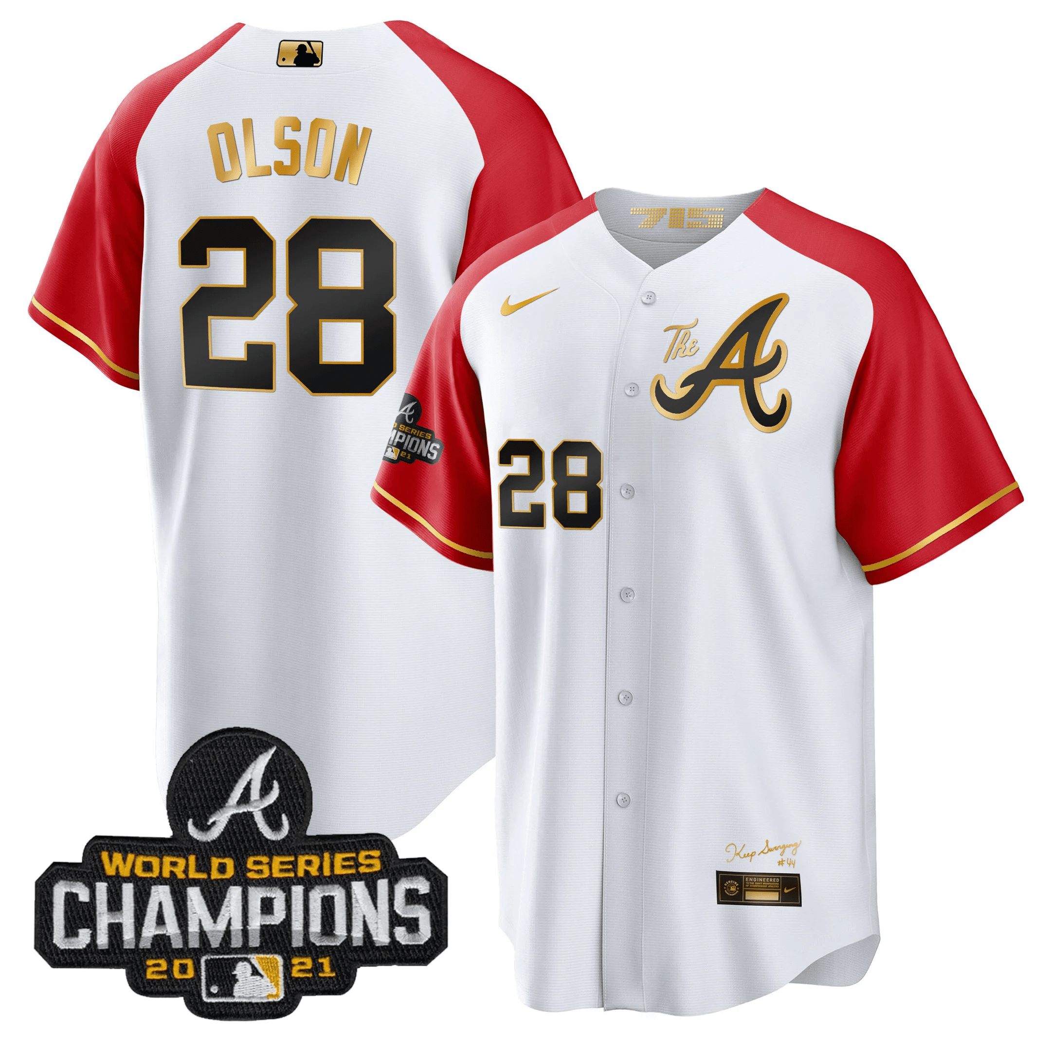 Matt Olson Men's Atlanta Braves Champions Alternate Gold Cool Base White Jersey - All Stitched