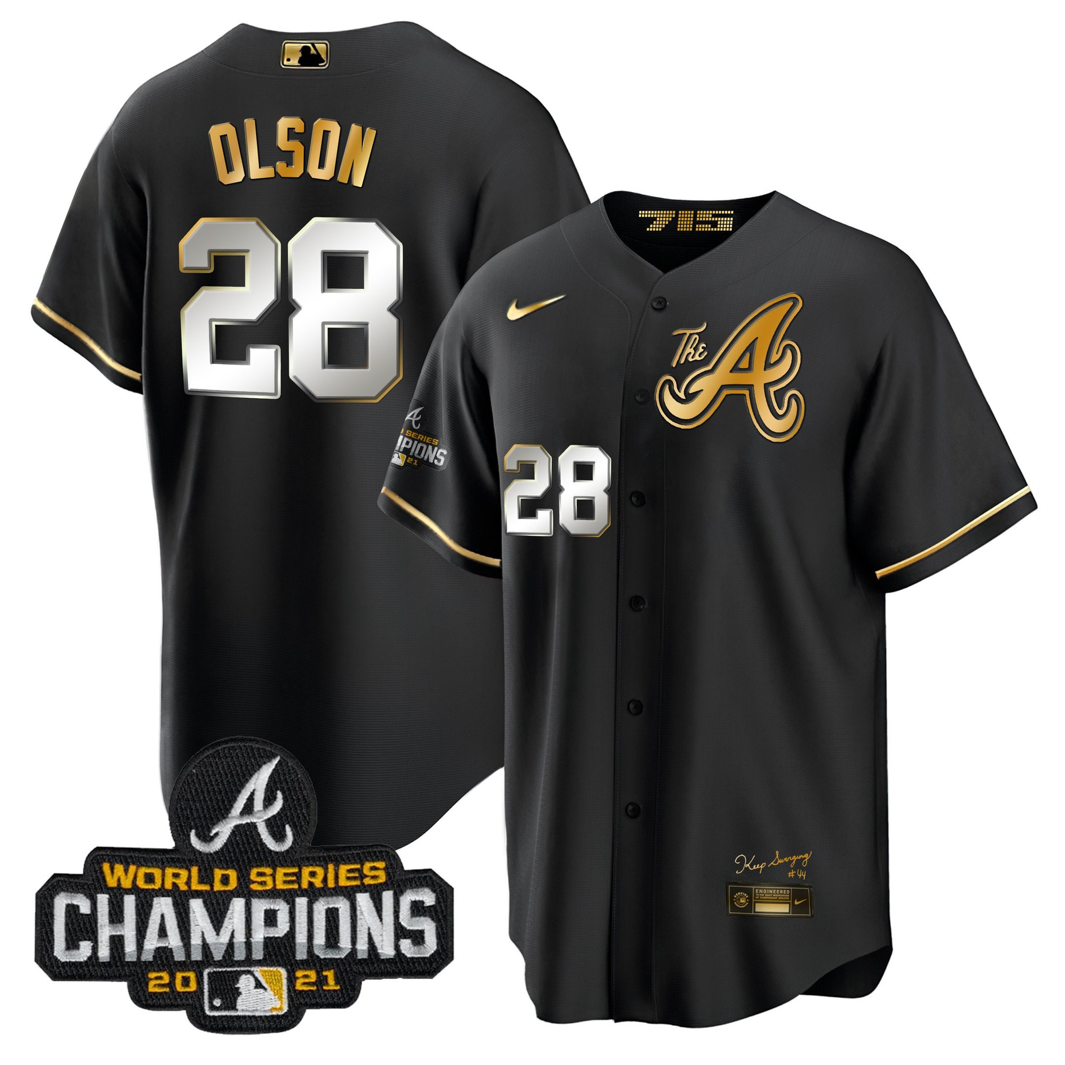 Matt Olson Men's Atlanta Braves Champions City Connect Gold Cool Base Black Gold Jersey - All Stitched