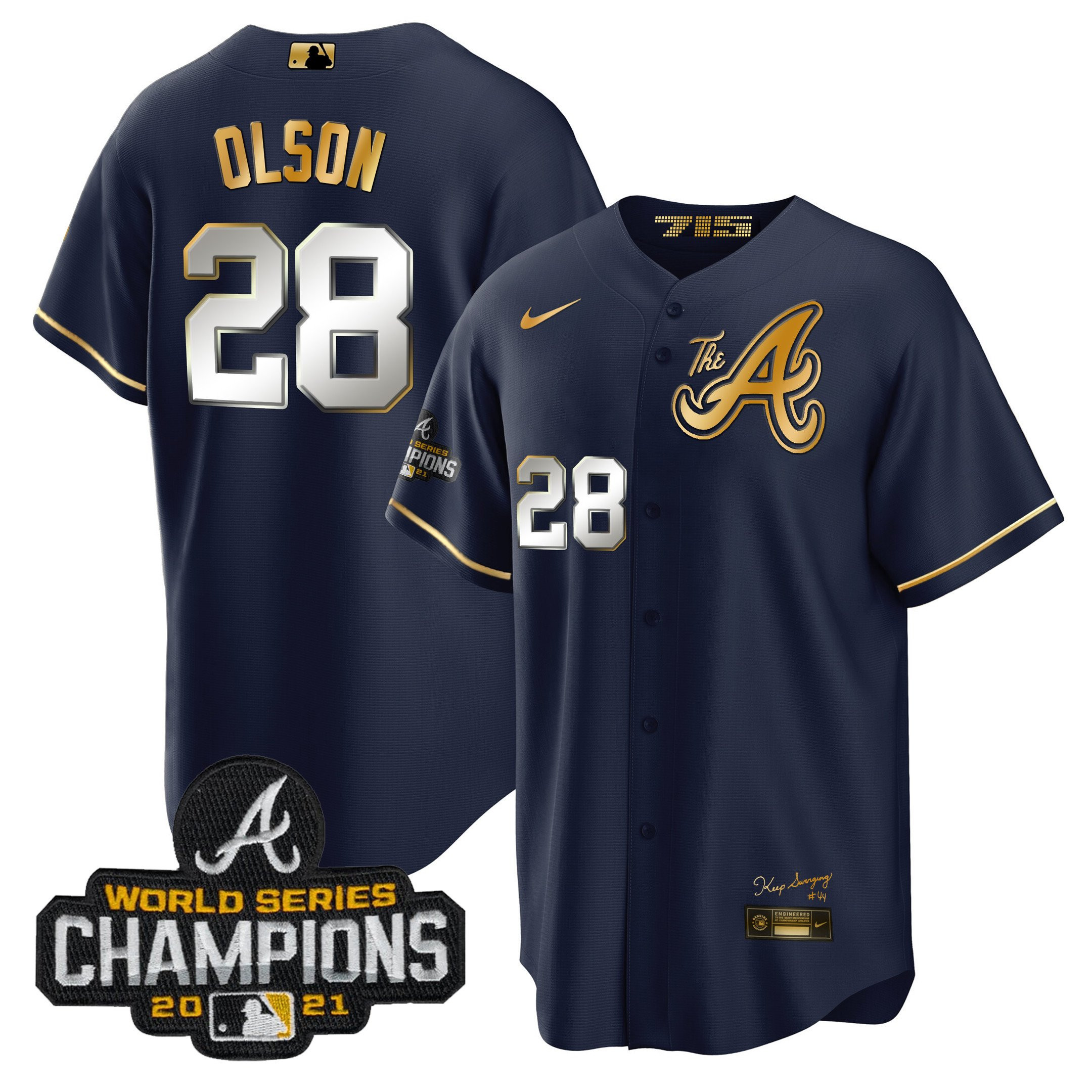 Matt Olson Men's Atlanta Braves Champions City Connect Gold Cool Base Navy Gold Jersey - All Stitched