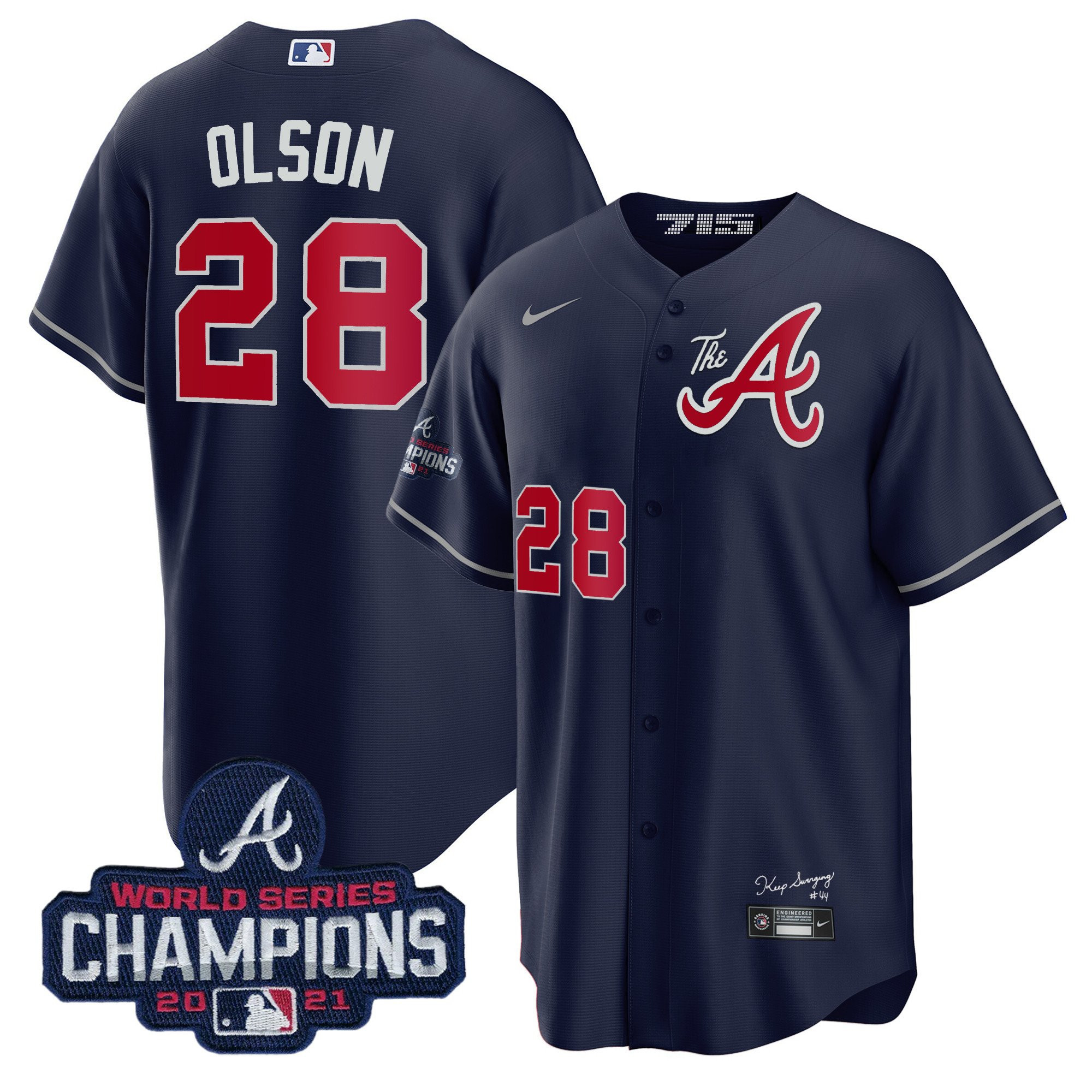Matt Olson Men's Atlanta Braves Champions City Connect Gold Cool Base Navy Jersey - All Stitched