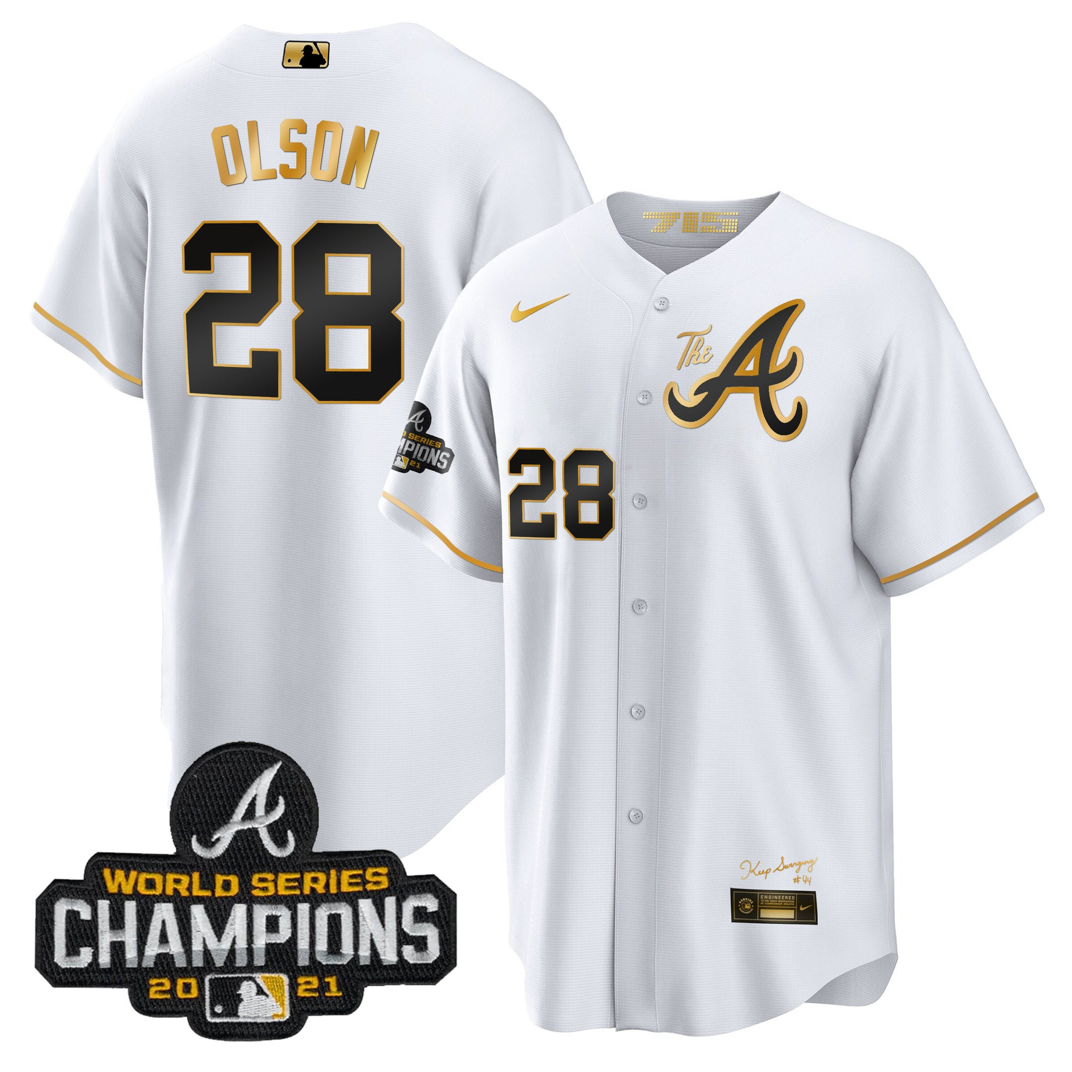 Matt Olson Men's Atlanta Braves Champions City Connect Gold Cool Base White Gold Jersey - All Stitched