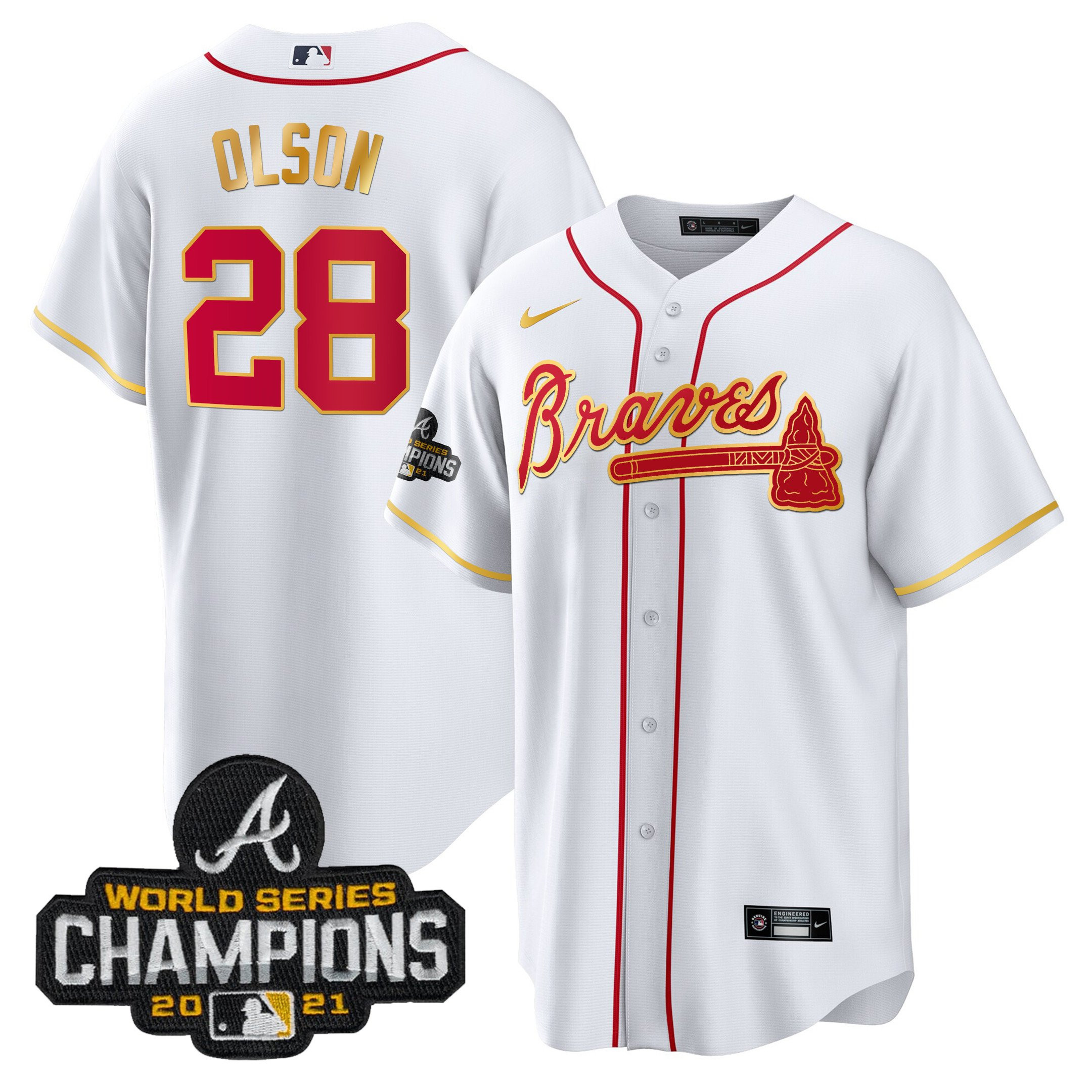 Matt Olson Men's Atlanta Braves Champions Patch Gold Trim Cool White Jersey - All Stitched