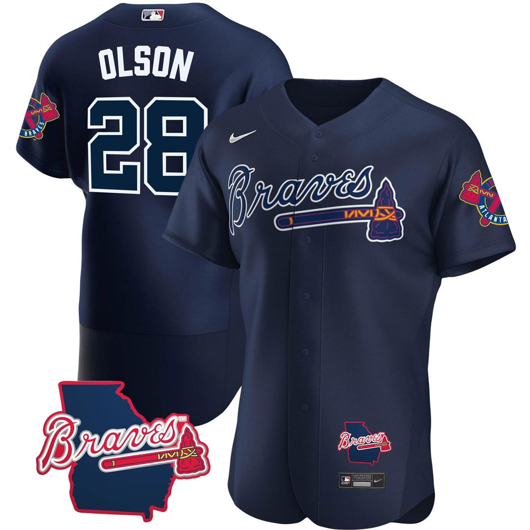Matt Olson Men's Atlanta Braves Georgia State Patch - Navy Flex Base  Jersey - All Stitched