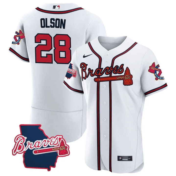 Matt Olson Men's Atlanta Braves Georgia State Patch - White Flex Base Jersey - All Stitched