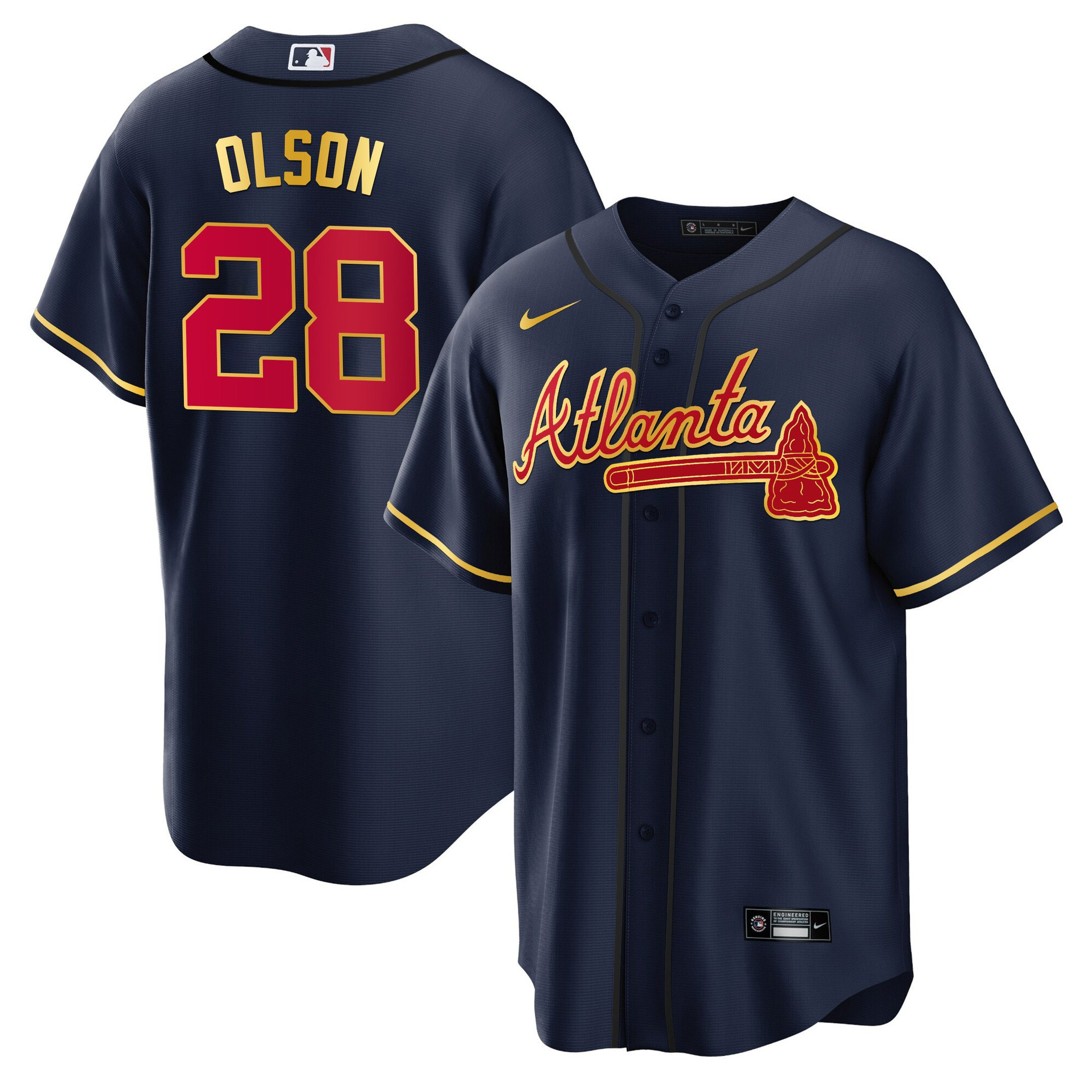 Matt Olson Men's Atlanta Braves Gold Trim Cool Navy Jersey - All Stitched