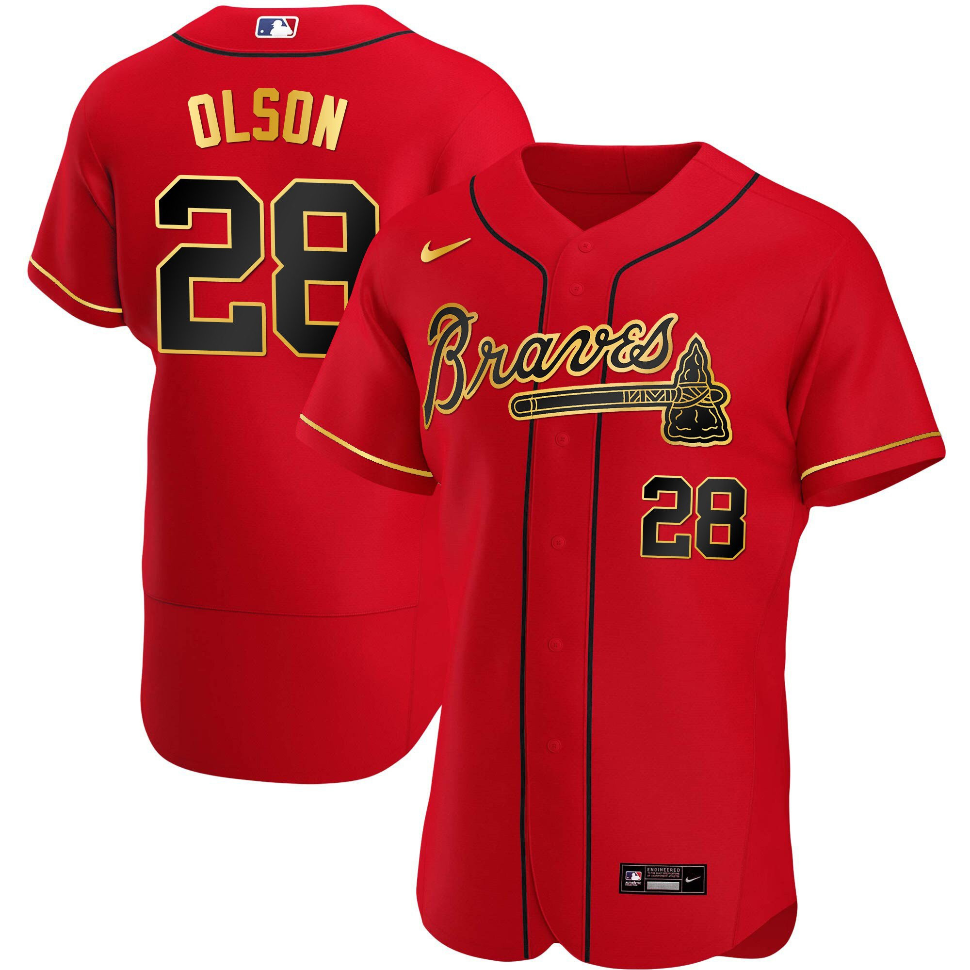 Matt Olson Men's Atlanta Braves Gold Trim Flex Red Jersey - All Stitched