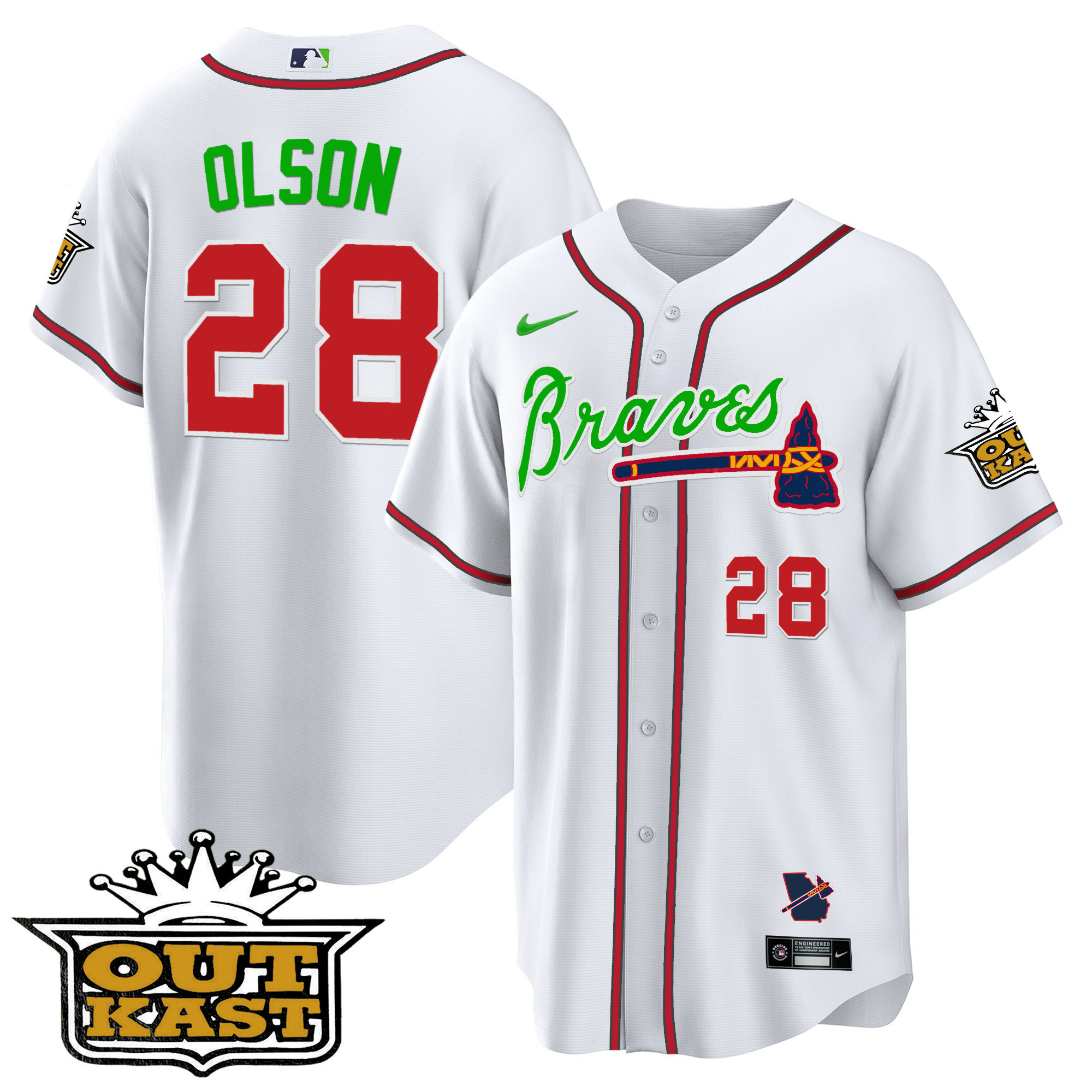 Matt Olson Men's Atlanta Braves Outkast Cool Base V2 White Jersey - All Stitched
