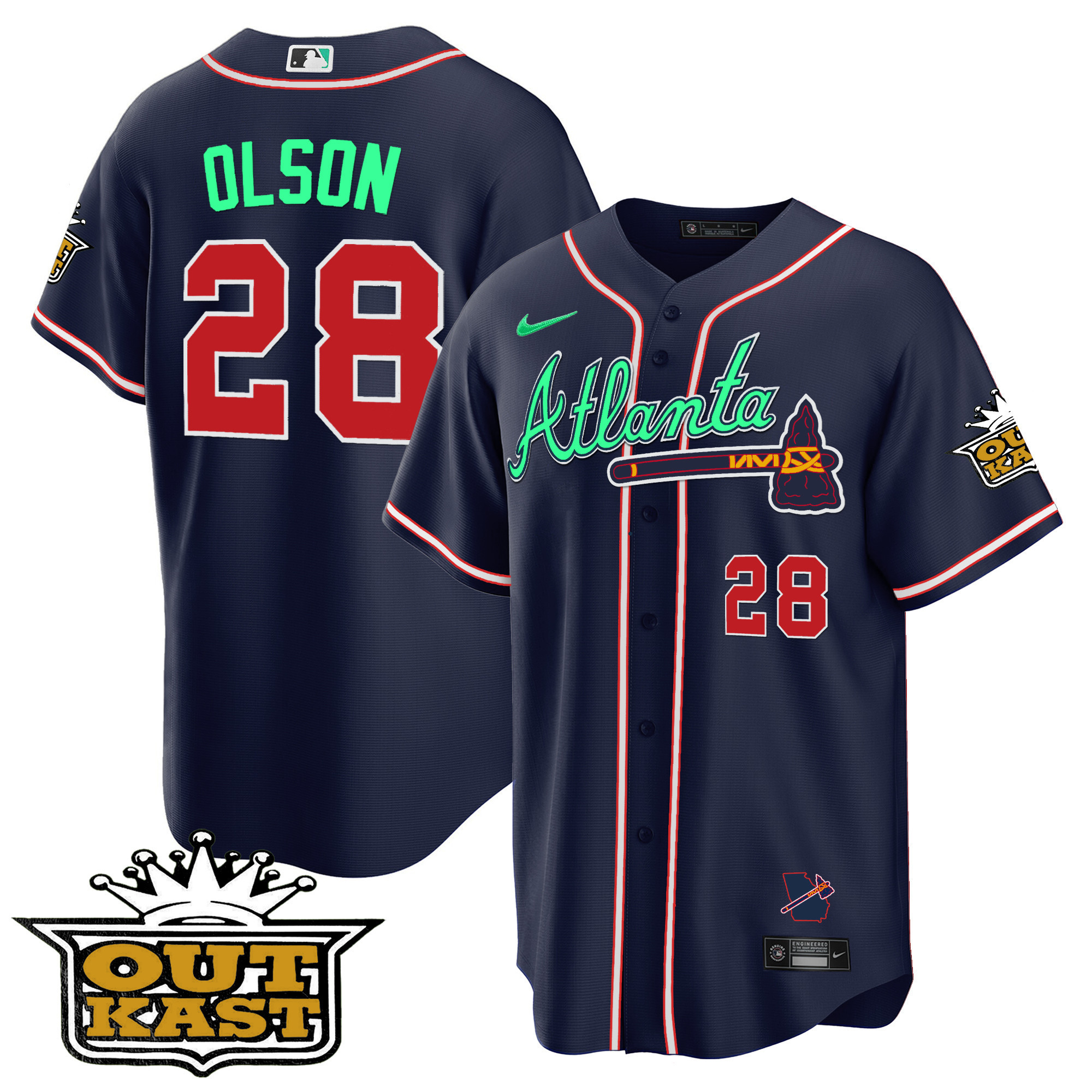 Matt Olson Men's Atlanta Braves Outkast Cool Base V3 - Galaxy Version Navy Jersey - All Stitched