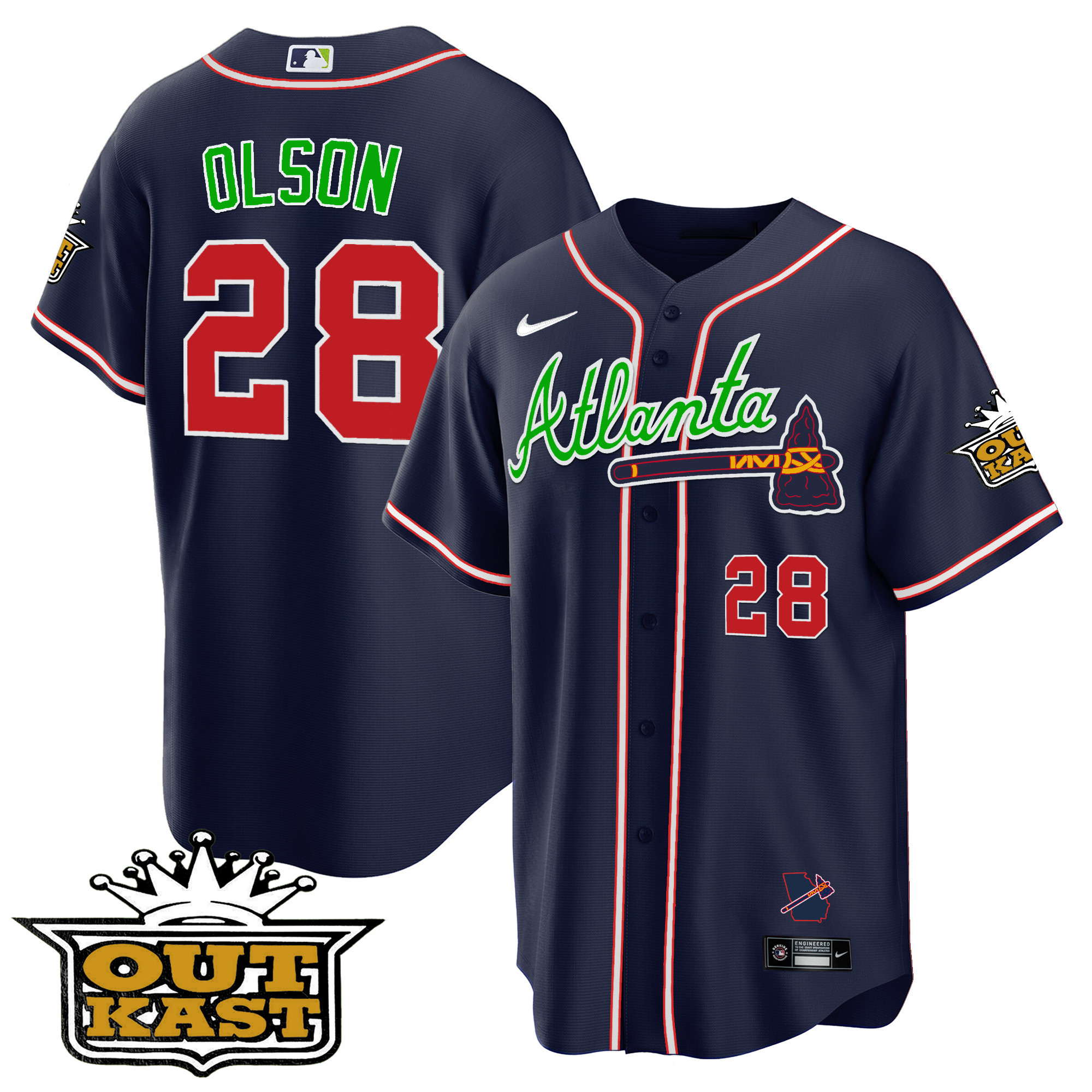 Matt Olson Men's Atlanta Braves Outkast Cool Base V3 Navy Jersey - All Stitched