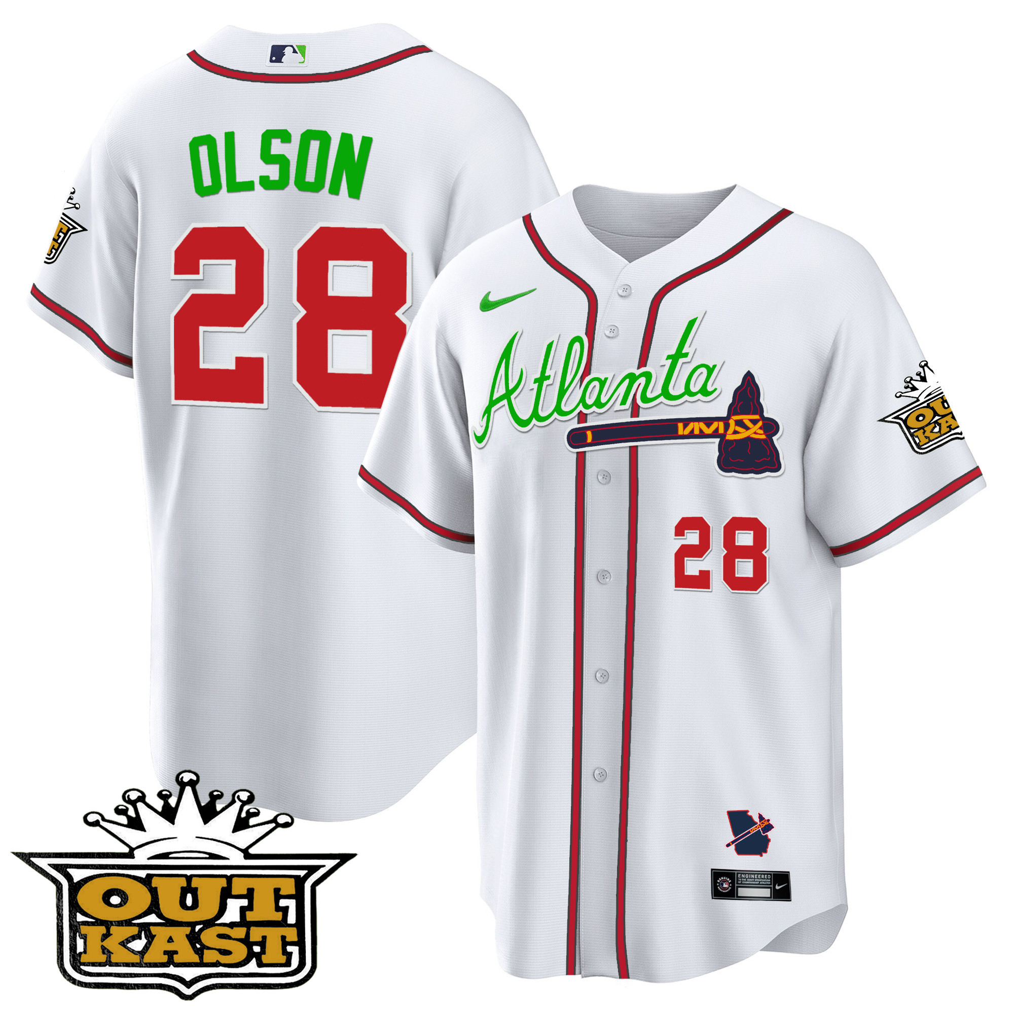 Matt Olson Men's Atlanta Braves Outkast Cool Base V3 White Jersey - All Stitched