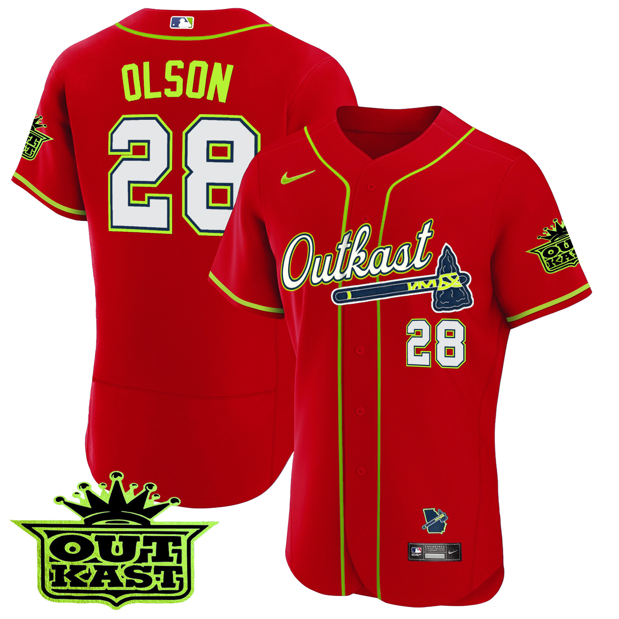 Matt Olson Men's Atlanta Braves Outkast Flex Base Red Jersey - All Stitched