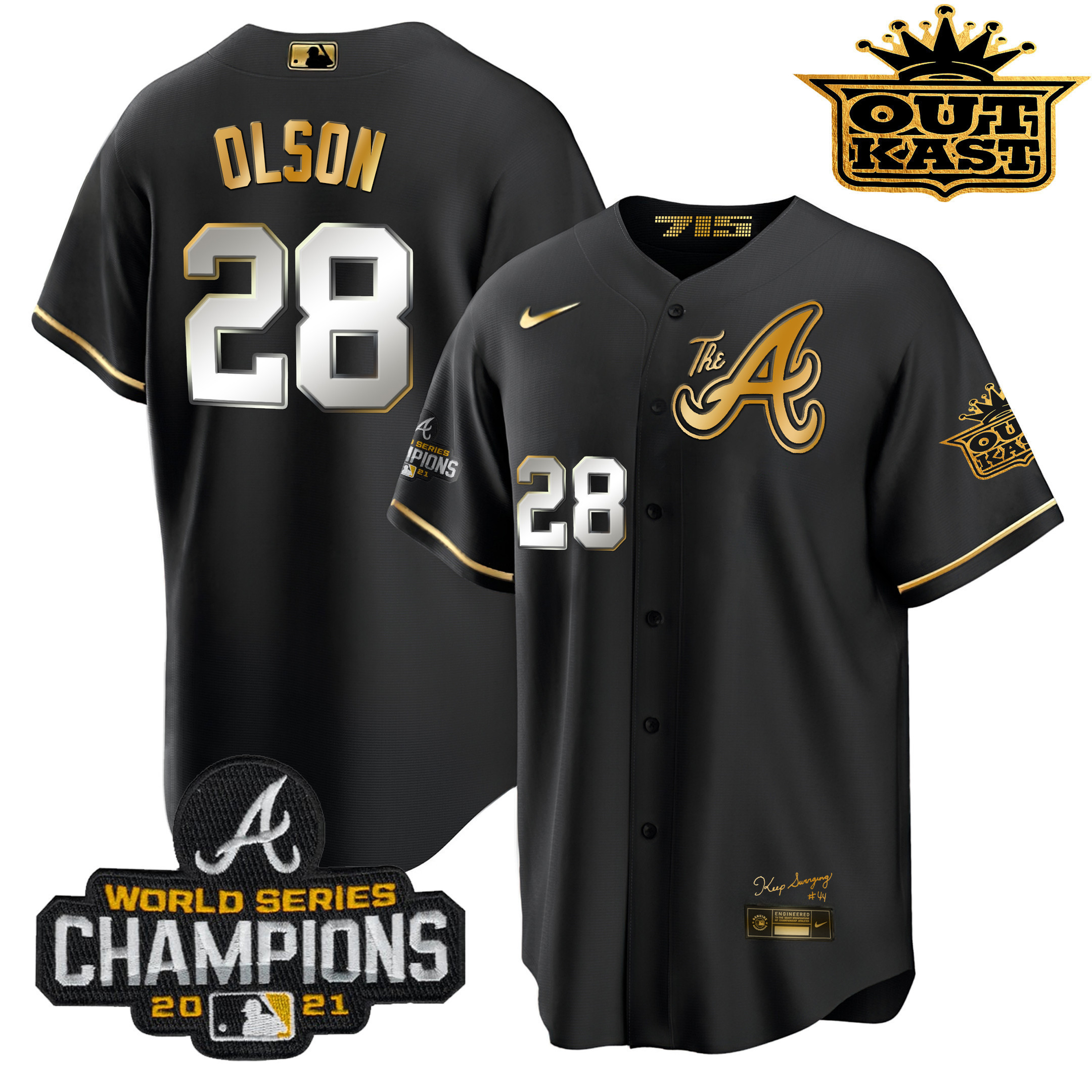 Matt Olson Men's Atlanta Braves Outkast Gold The A Cool Base Black Gold Jersey - All Stitched