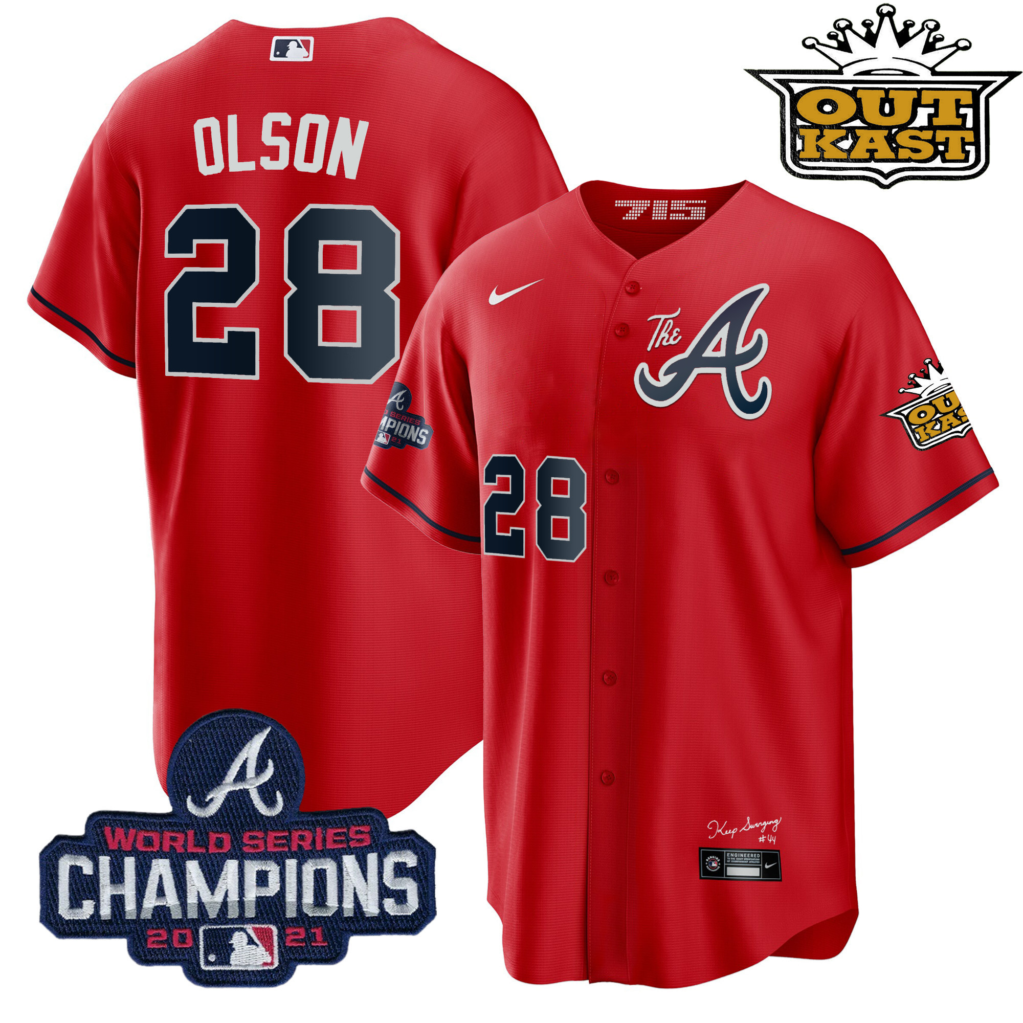 Matt Olson Men's Atlanta Braves Outkast Gold The A Cool Base Red Jersey - All Stitched