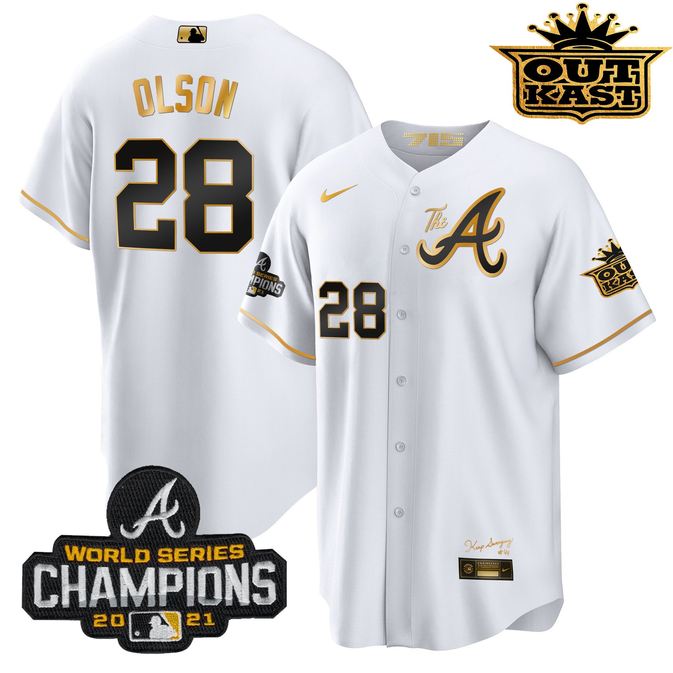 Matt Olson Men's Atlanta Braves Outkast Gold The A Cool Base White Gold Jersey - All Stitched
