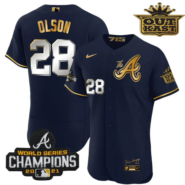 Matt Olson Men's Atlanta Braves Outkast Gold The A Flex Base Navy Gold Jersey - All Stitched