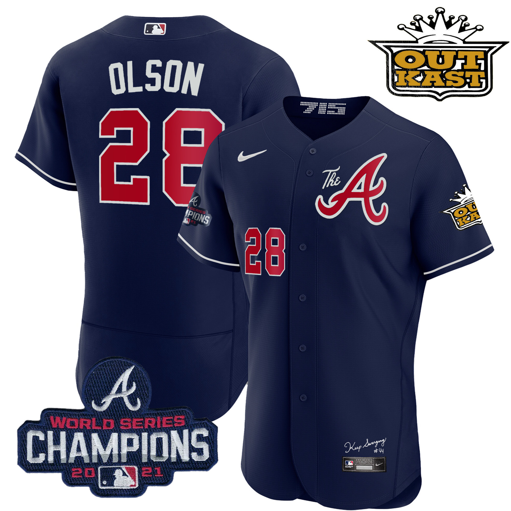 Matt Olson Men's Atlanta Braves Outkast Gold The A Flex Base Navy Jersey - All Stitched