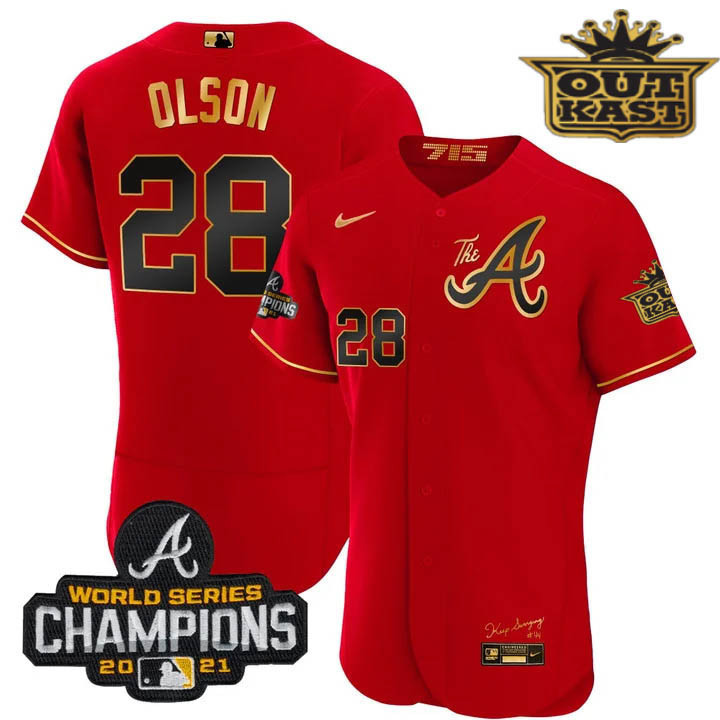 Matt Olson Men's Atlanta Braves Outkast Gold The A Flex Base Red Gold Jersey - All Stitched