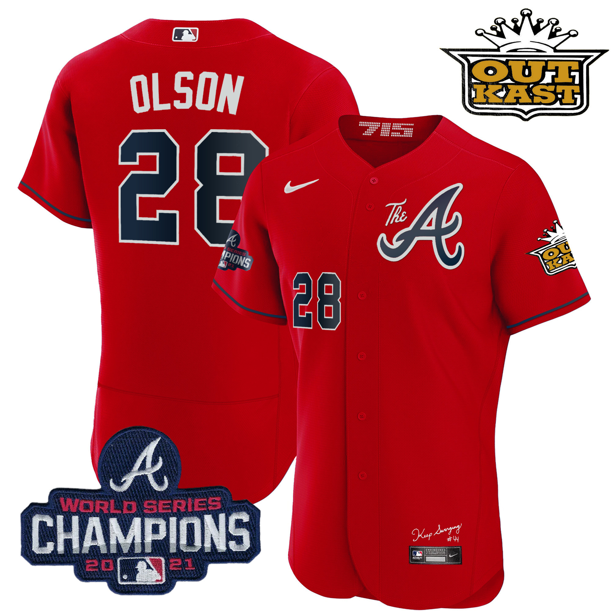 Matt Olson Men's Atlanta Braves Outkast Gold The A Flex Base Red Jersey - All Stitched