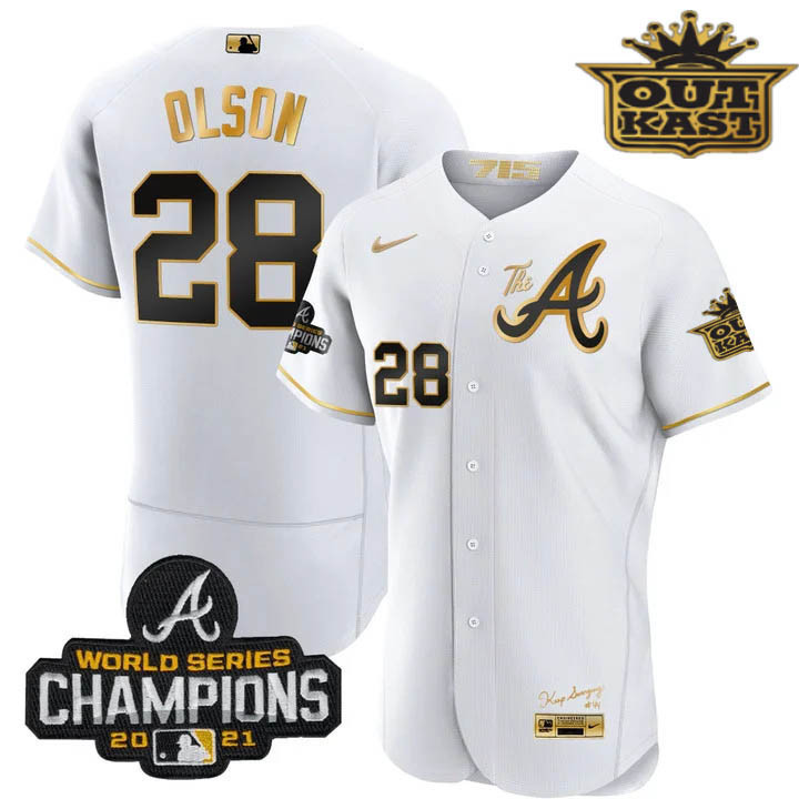 Matt Olson Men's Atlanta Braves Outkast Gold The A Flex Base White Gold Jersey - All Stitched