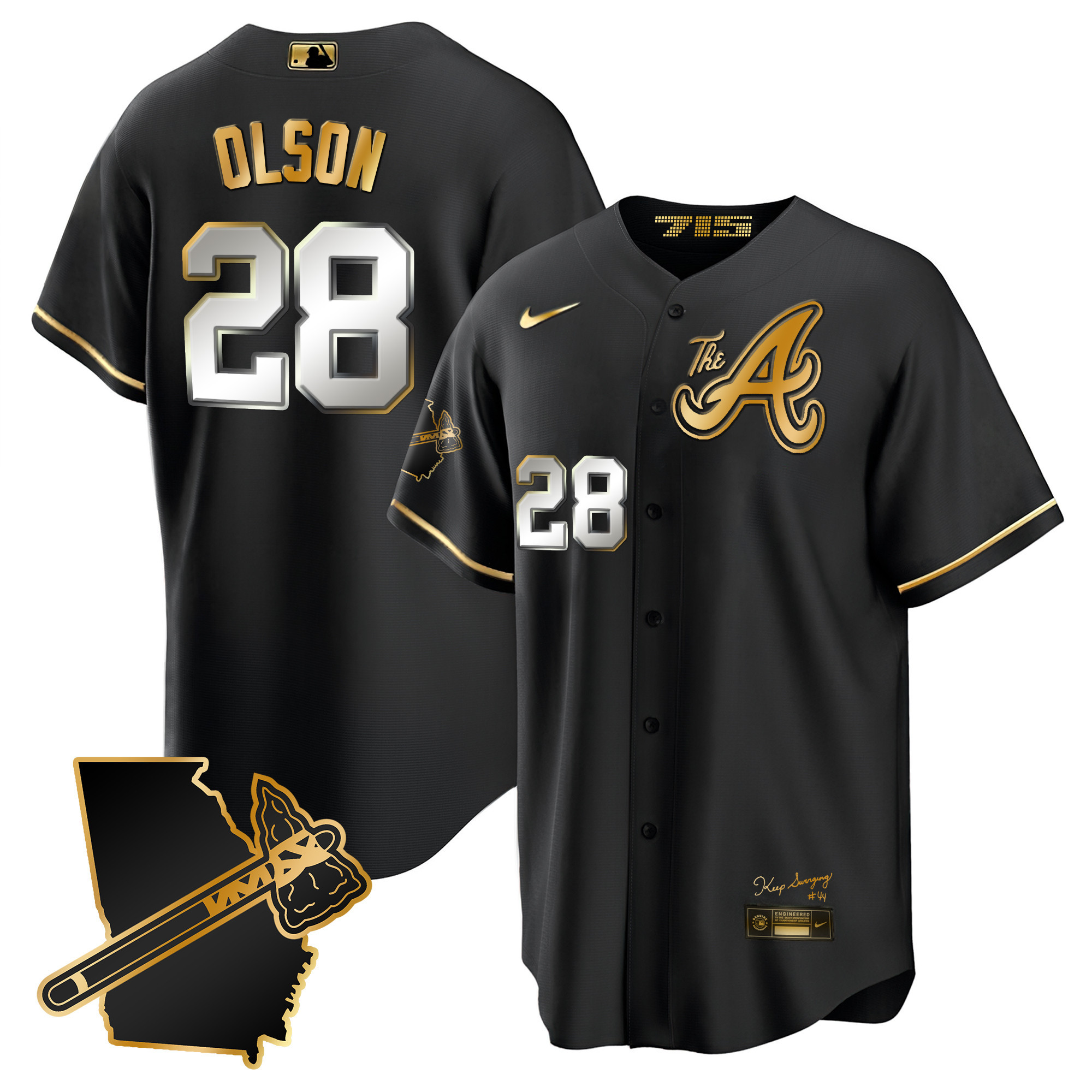 Matt Olson Men's Atlanta Braves The A Gold Cool Base - Georgia Patch Black Gold Jersey - All Stitched