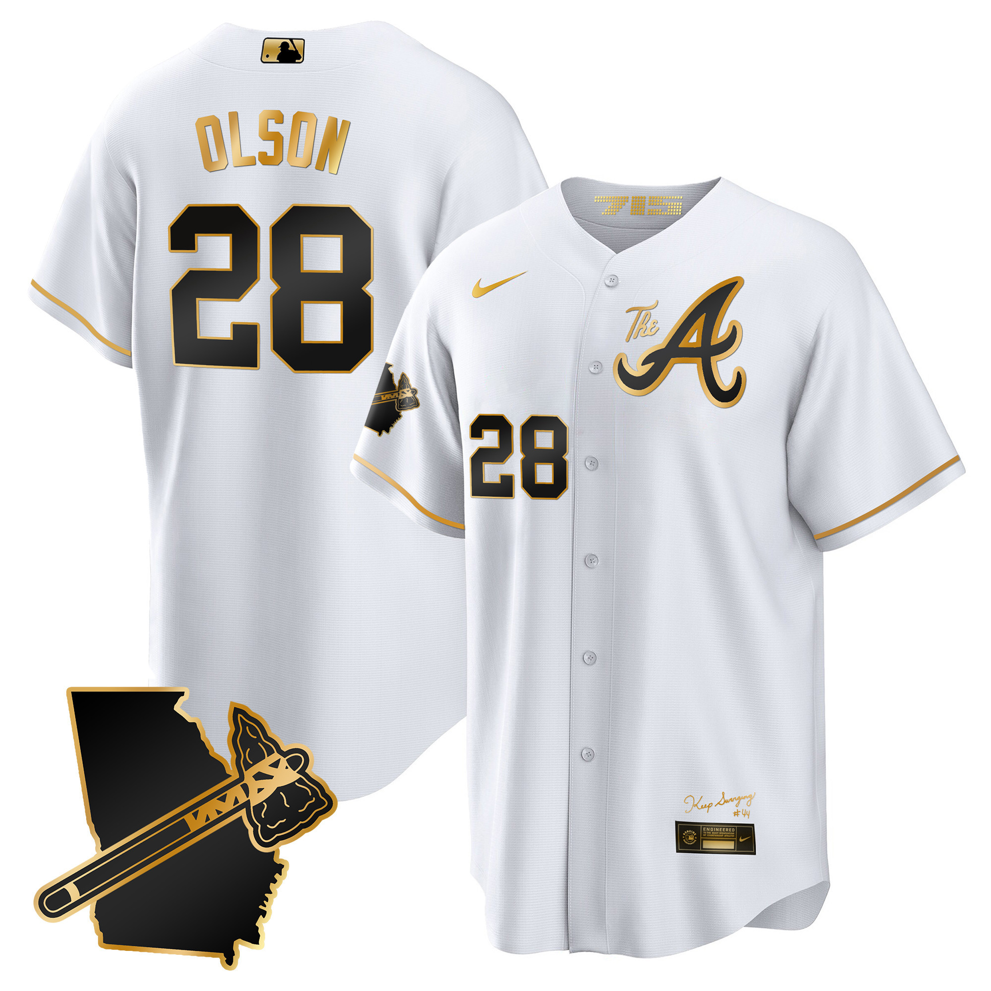 Matt Olson Men's Atlanta Braves The A Gold Cool Base - Georgia Patch White Gold Jersey - All Stitched