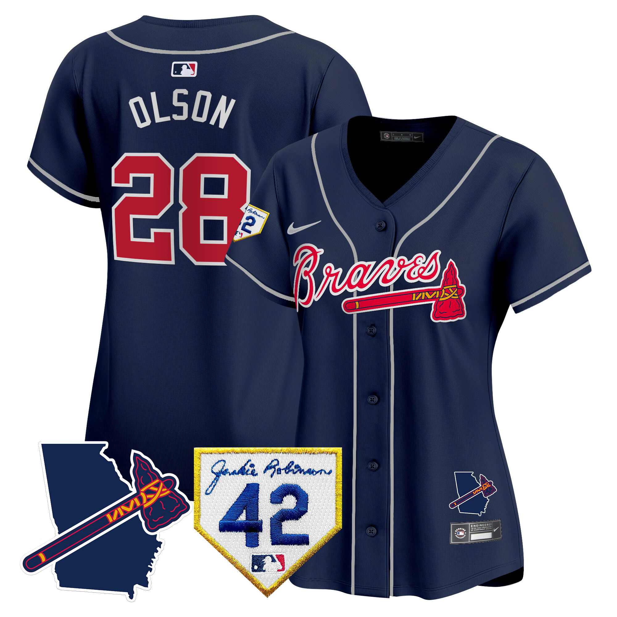 Matt Olson Women's Atlanta Braves 2024 Robinson & Georgia Patch Vapor Premier Limited Navy Jersey - All Stitched