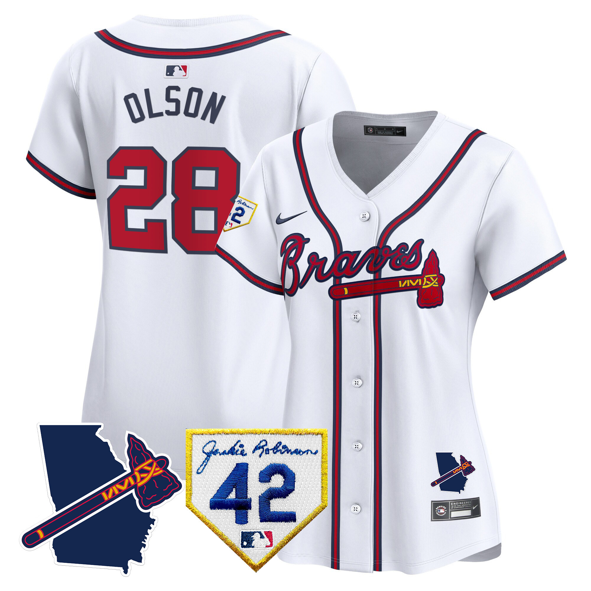 Matt Olson Women's Atlanta Braves 2024 Robinson & Georgia Patch Vapor Premier Limited White Jersey - All Stitched