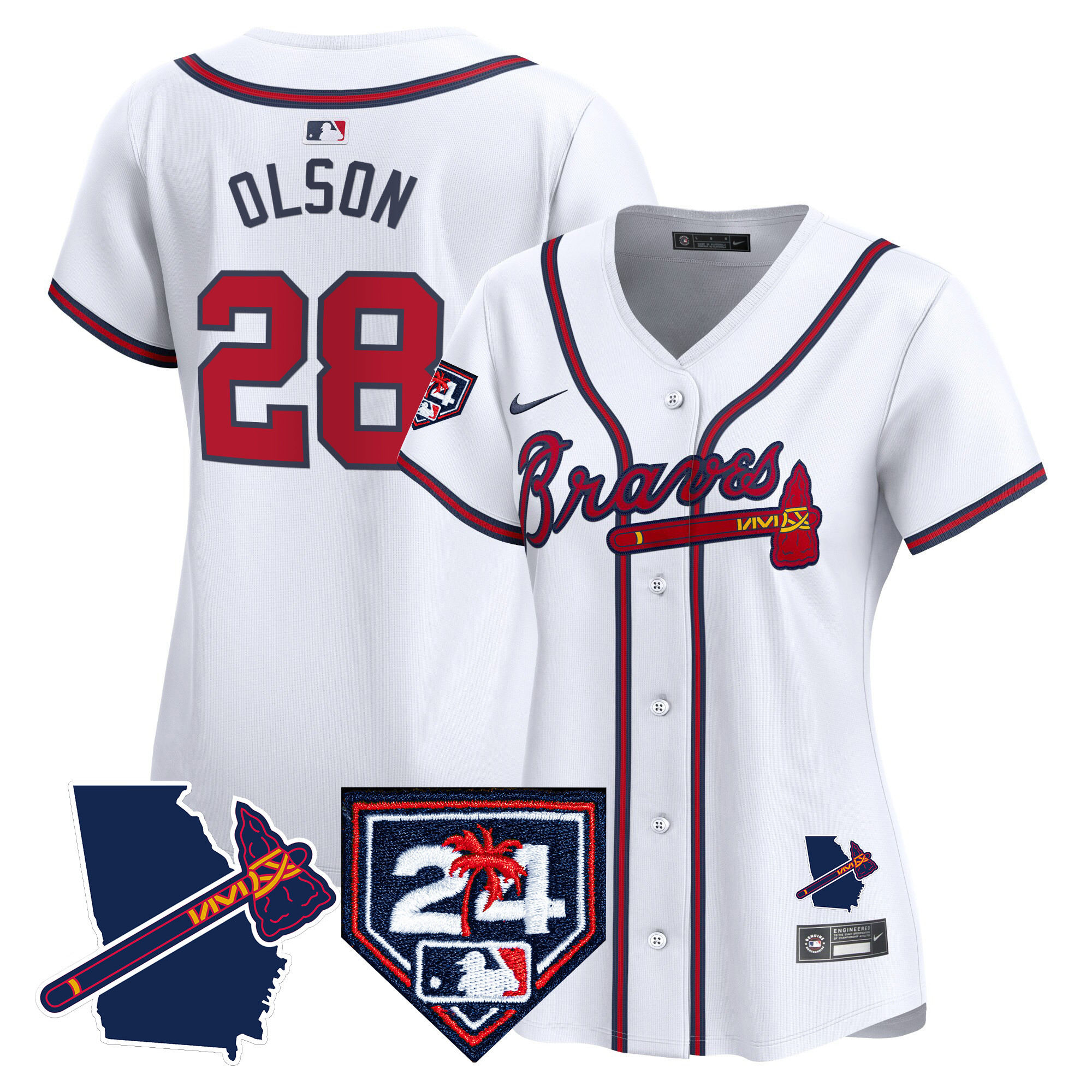 Matt Olson Women's Atlanta Braves 2024 Spring Training & Georgia Patch Vapor Premier Limited White Jersey - All Stitched