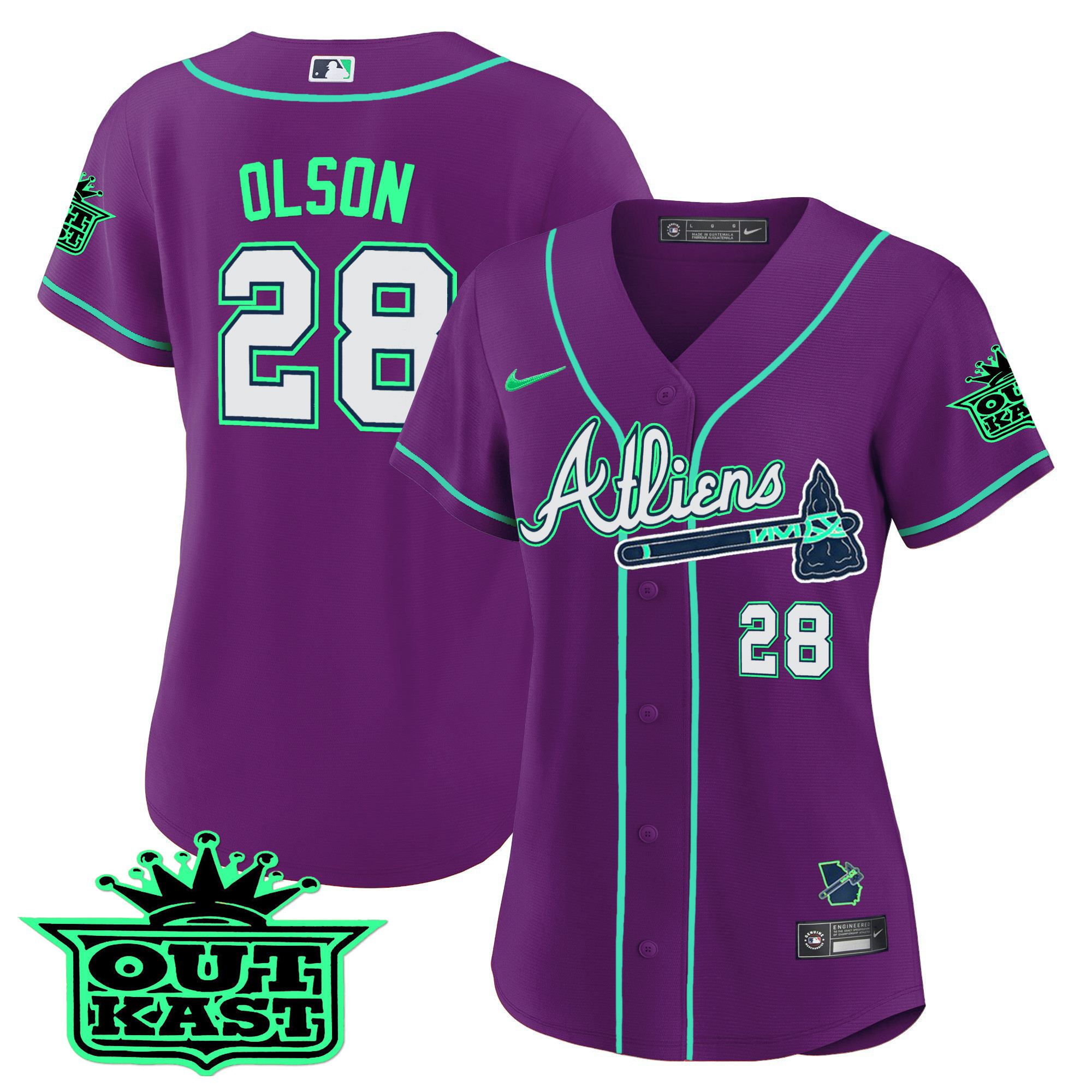 Matt Olson Women's Atlanta Braves Atliens Baseball - Galaxy Version Purple Jersey - All Stitched