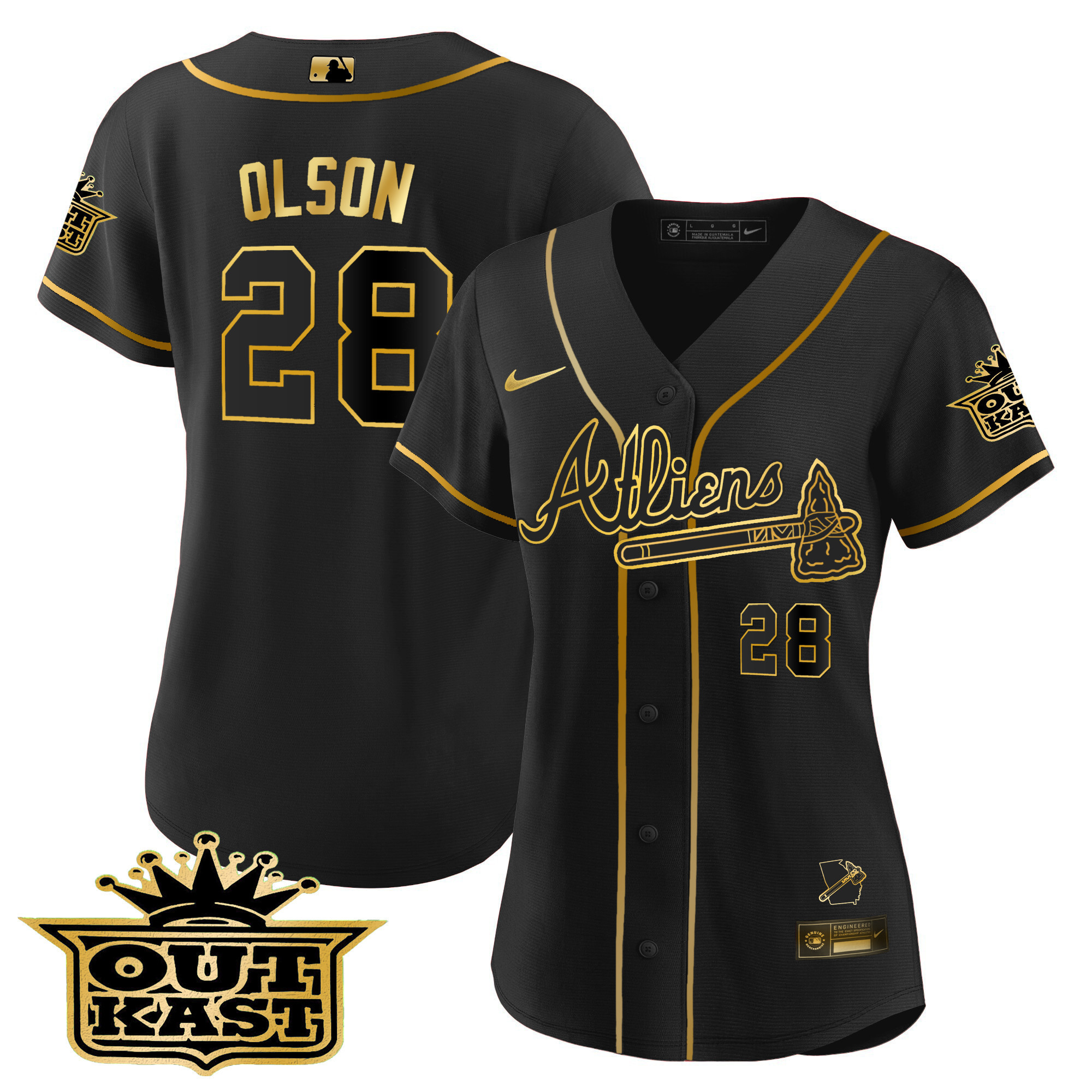 Matt Olson Women's Atlanta Braves Atliens V2 Black Gold Jersey - All Stitched