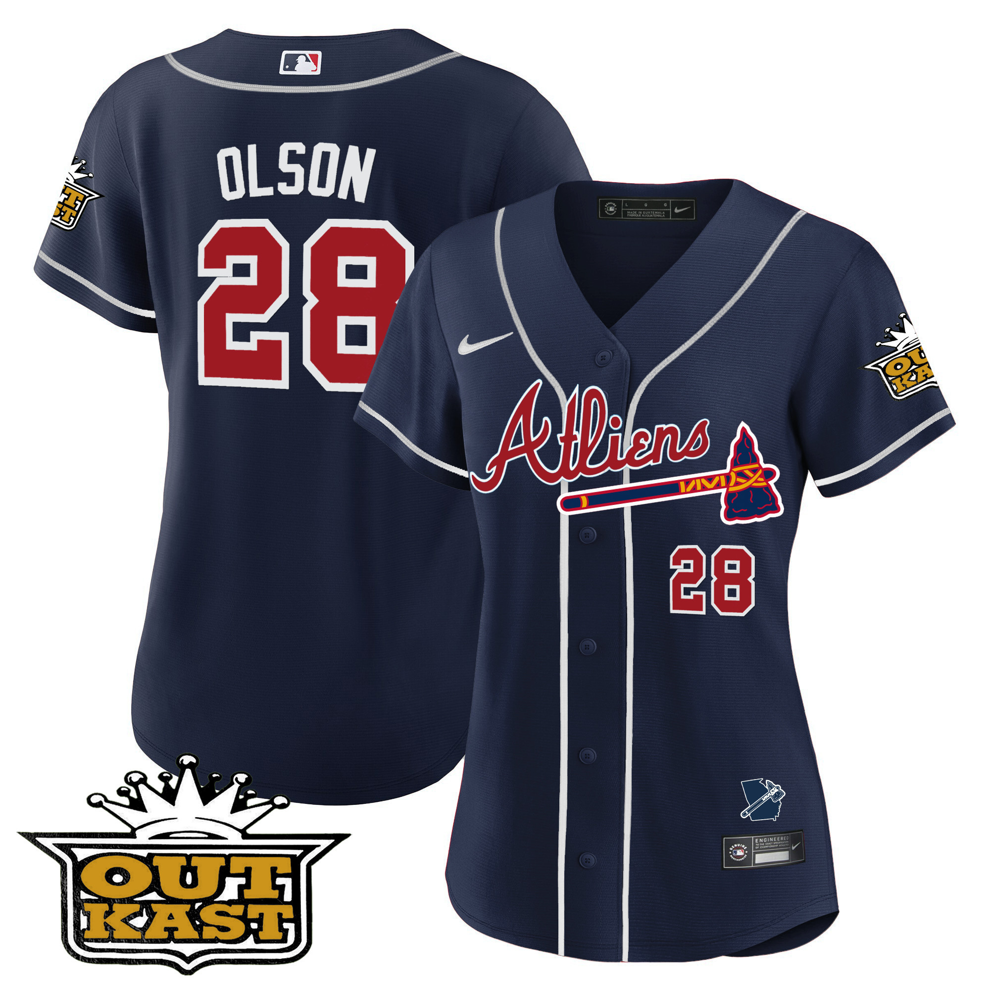 Matt Olson Women's Atlanta Braves Atliens V2 Navy Jersey - All Stitched