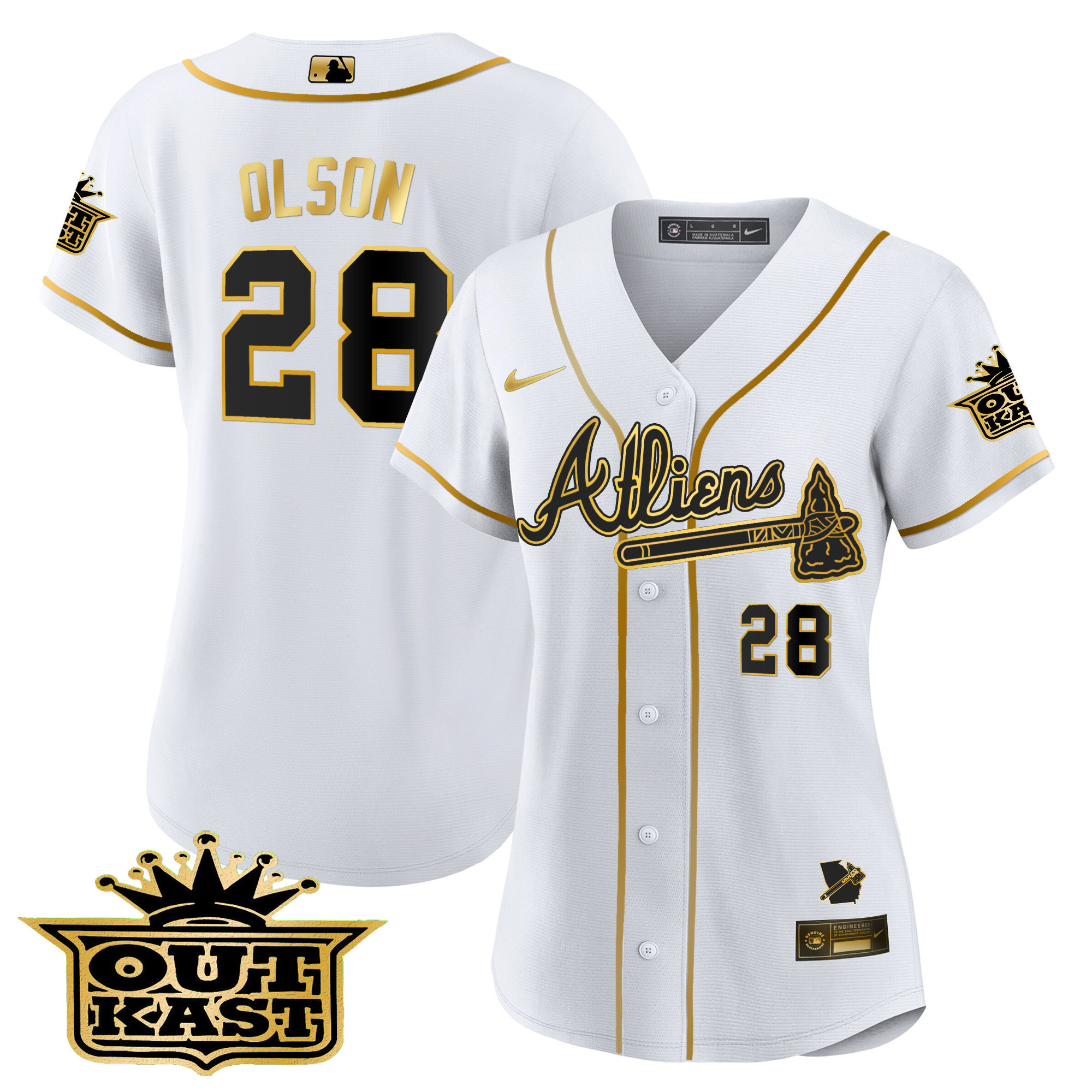 Matt Olson Women's Atlanta Braves Atliens V2 White Gold Jersey - All Stitched