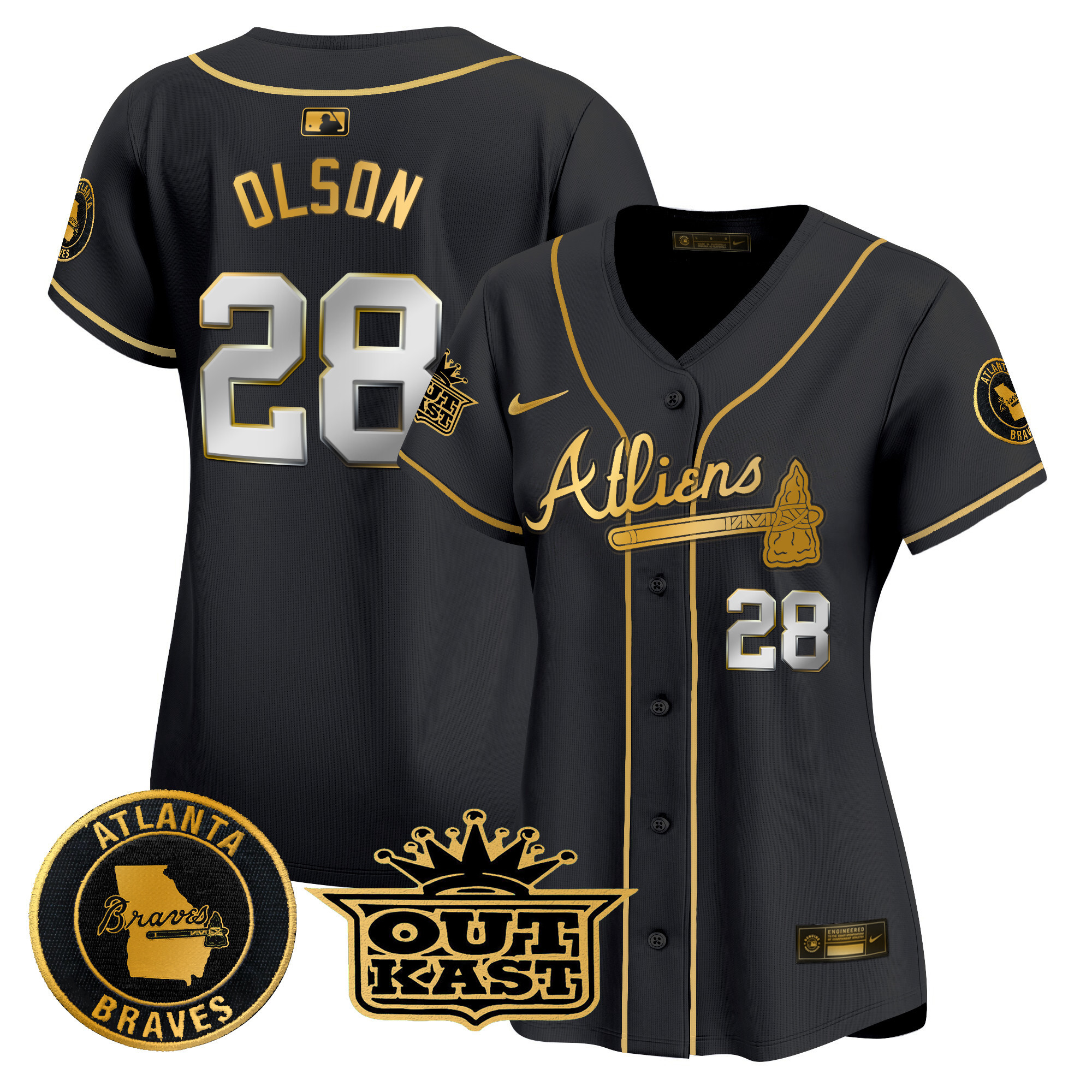 Matt Olson Women's Atlanta Braves Atliens Vapor Premier Limited Black Gold Jersey - All Stitched