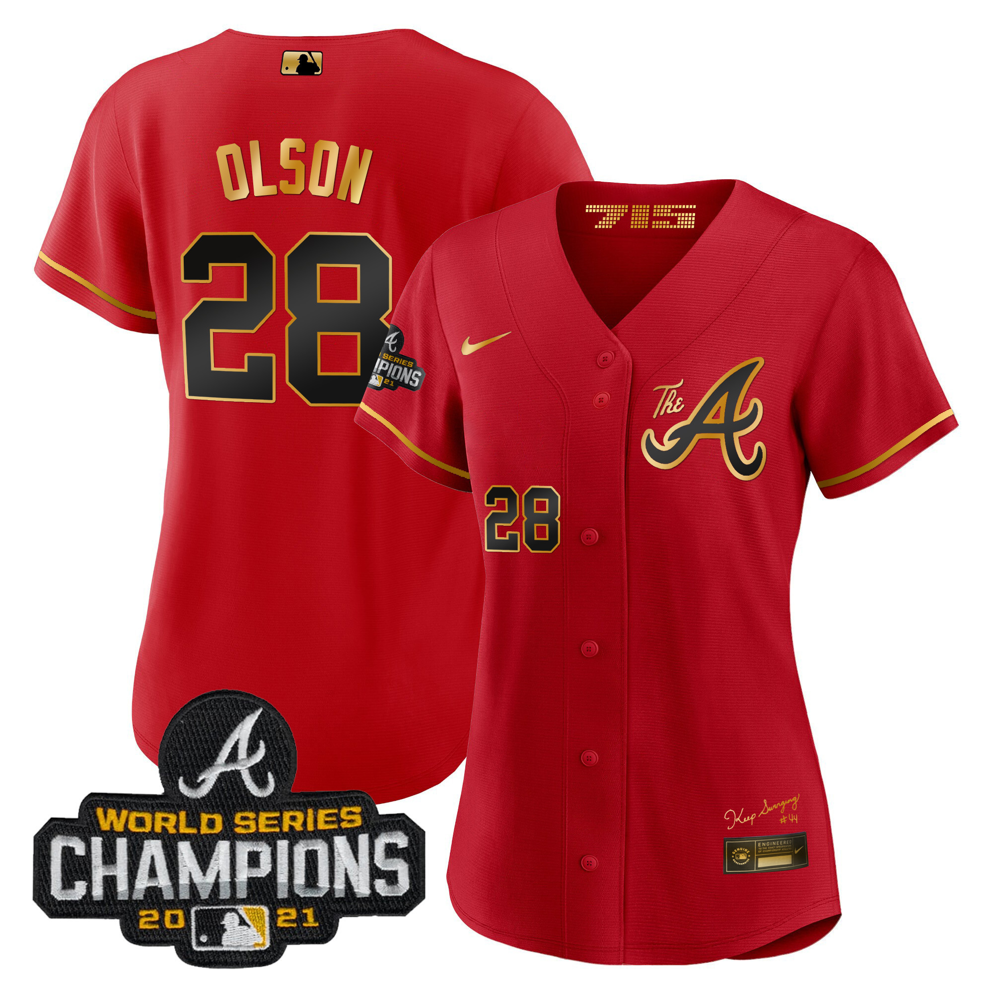 Matt Olson Women's Atlanta Braves Champions City Connect Gold Red Gold Jersey - All Stitched