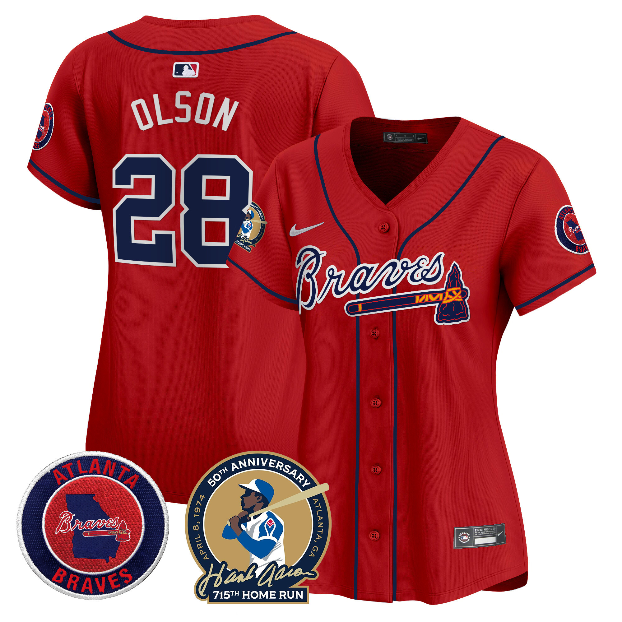 Matt Olson Women's Atlanta Braves Hank Aaron 715th Home Run Patch Vapor Premier Limited Red Jersey - All Stitched