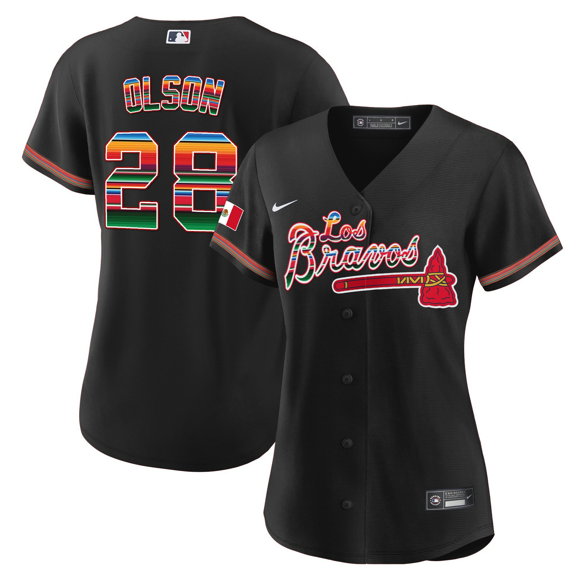Matt Olson Women's Atlanta Braves Los Bravos Mexico Black Jersey - All Stitched