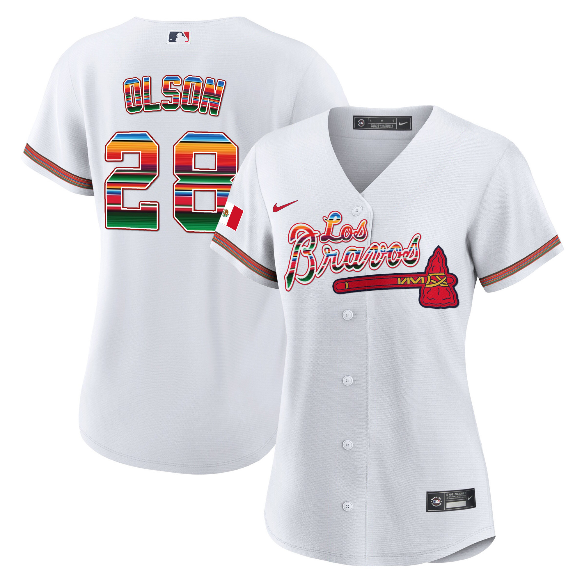 Matt Olson Women's Atlanta Braves Los Bravos Mexico White Jersey - All Stitched