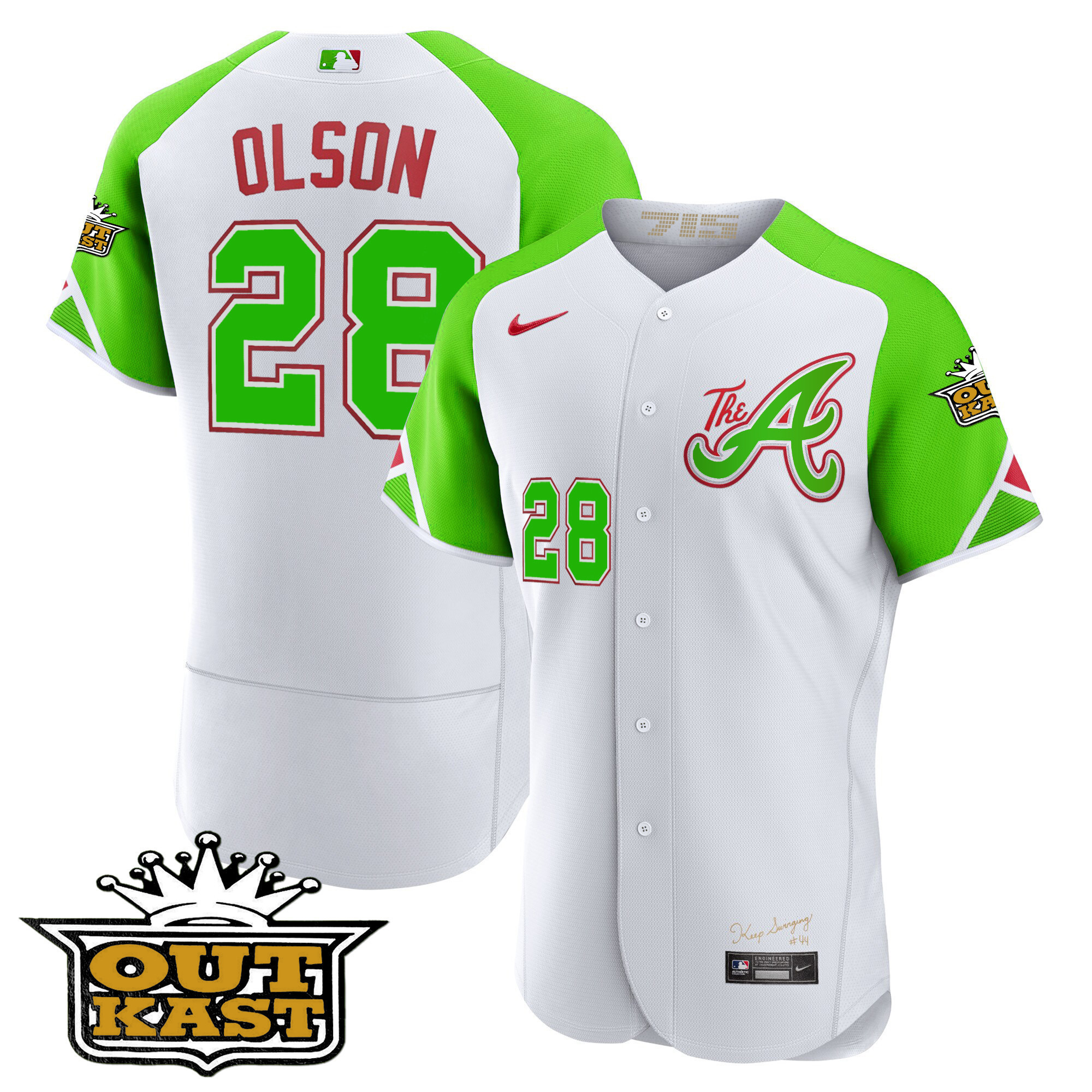 Matt Olson Youth's Atlanta Braves Atliens City Connect Flex Base Bright Green Jersey - All Stitched
