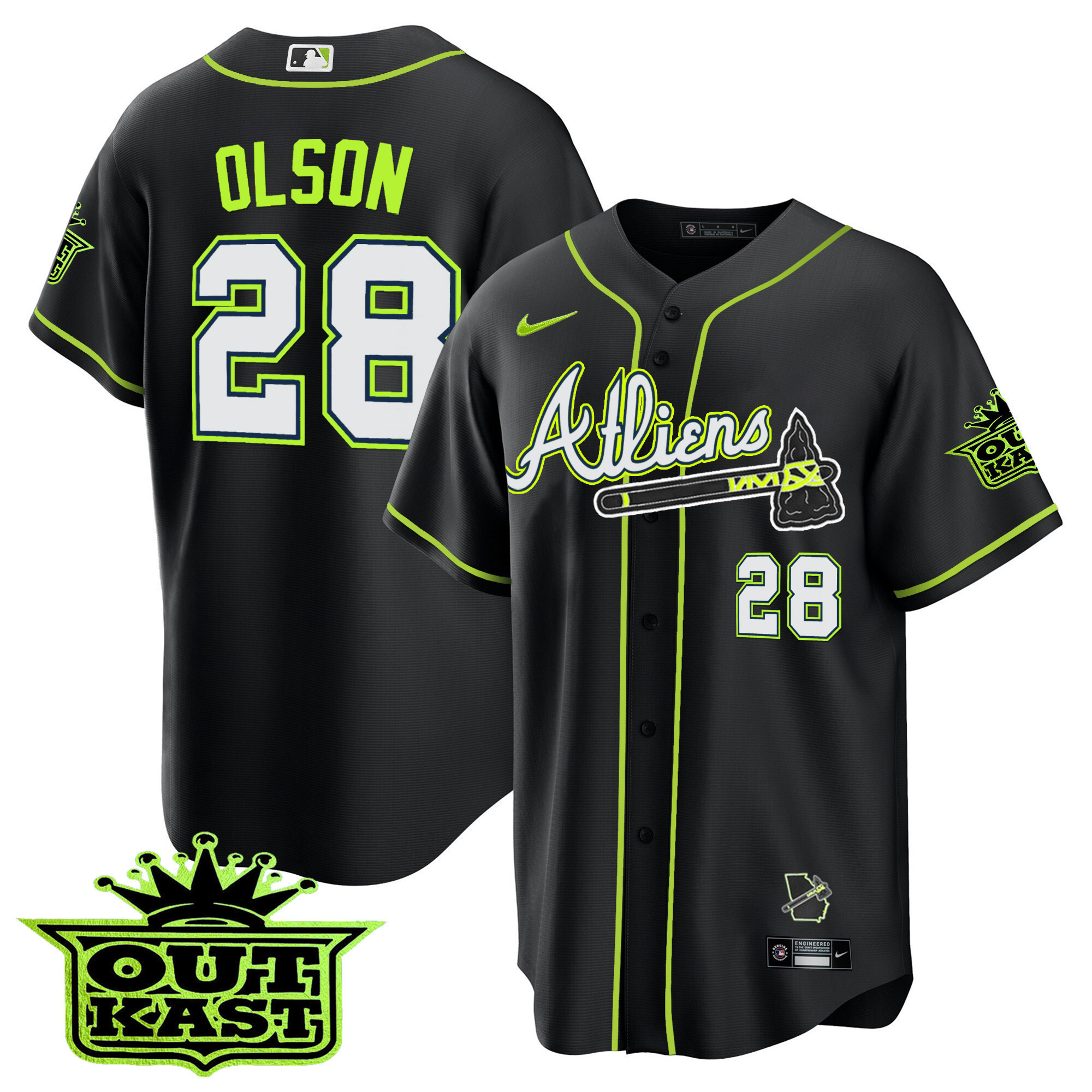 Matt Olson Youth's Atlanta Braves Atliens Cool Base Black Jersey - All Stitched
