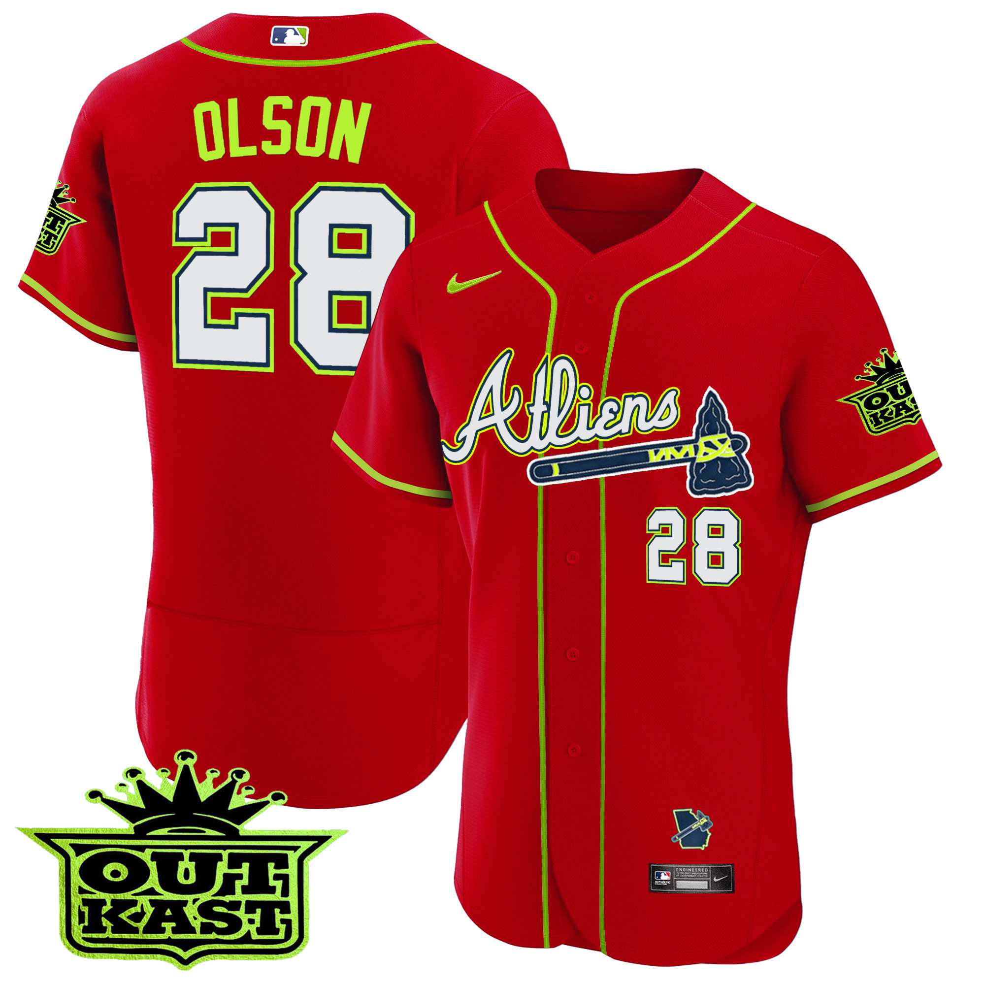 Matt Olson Youth's Atlanta Braves Atliens Flex Base Red Jersey - All Stitched