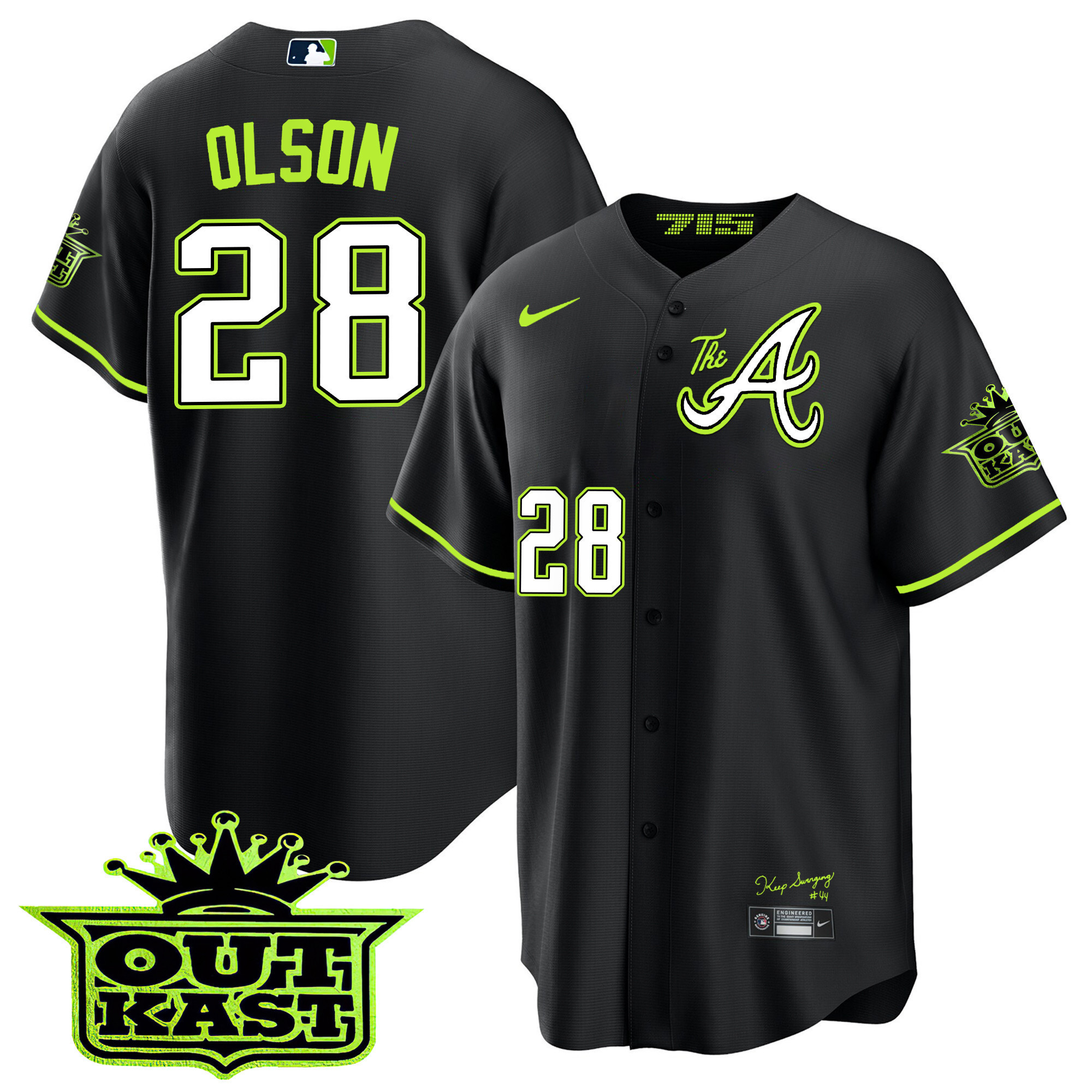 Matt Olson Youth's Atlanta Braves Atliens The A Cool Base Black Jersey - All Stitched