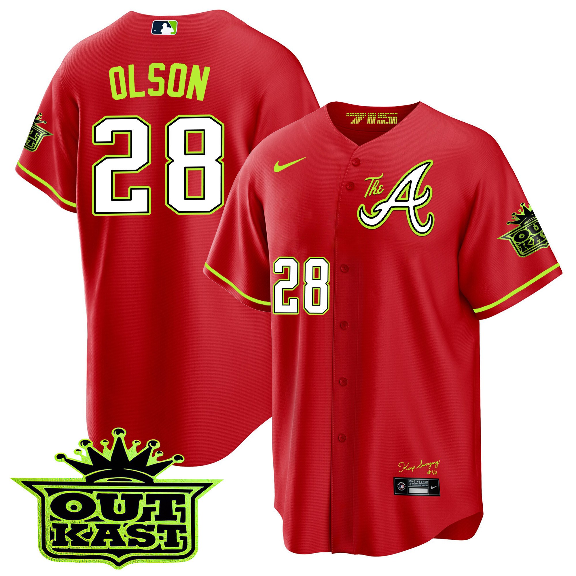 Matt Olson Youth's Atlanta Braves Atliens The A Cool Base Red Jersey - All Stitched