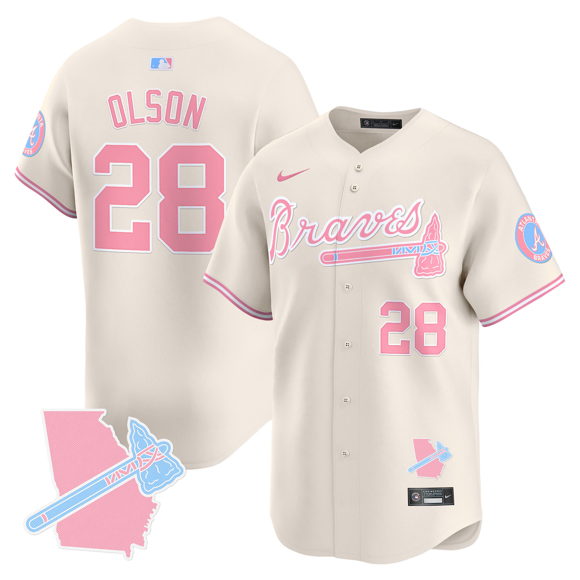 Matt OlsonUnisex Atlanta Braves Bubblegum Pink Vapor Premier Limited Cream Jersey - All Stitched