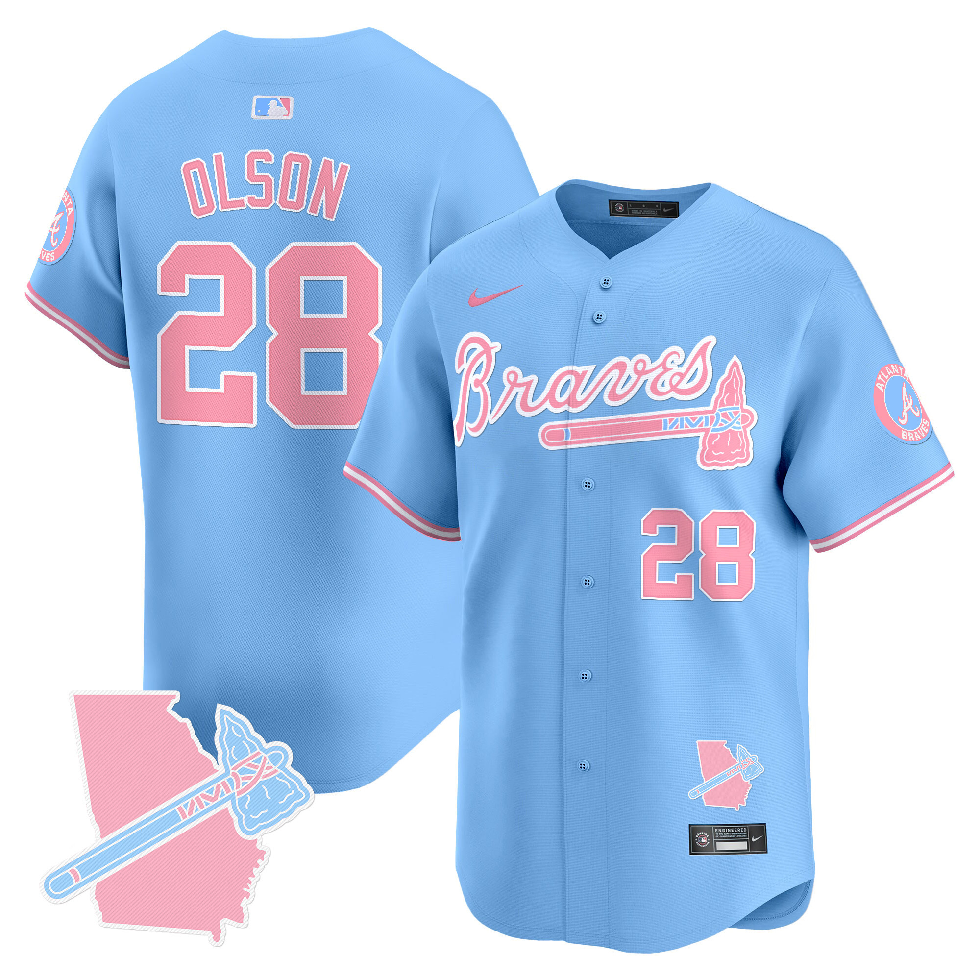 Matt OlsonUnisex Atlanta Braves Bubblegum Pink Vapor Premier Limited Light Blue Jersey - All Stitched