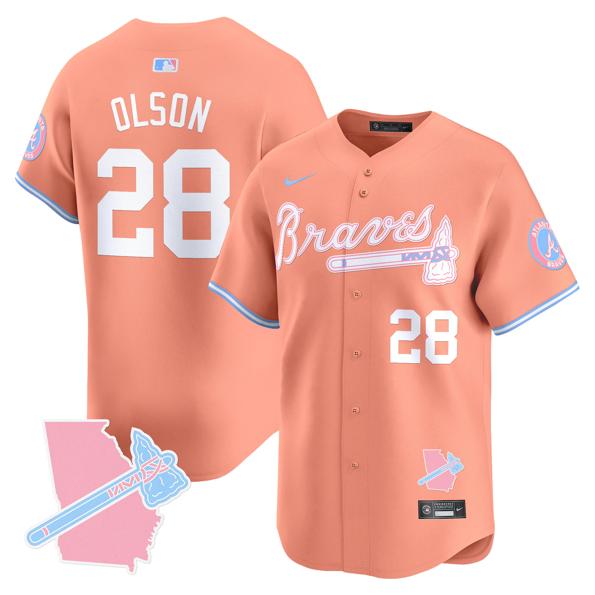 Matt OlsonUnisex Atlanta Braves Bubblegum Pink Vapor Premier Limited Peach Jersey - All Stitched