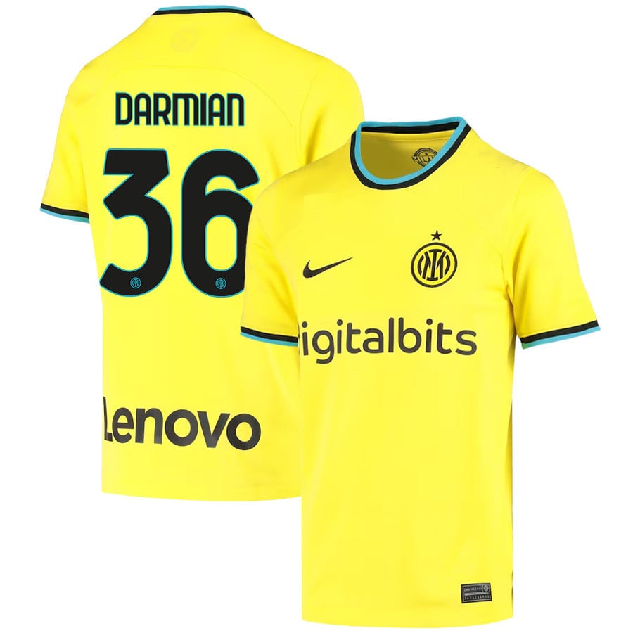 Matteo Darmian 36 Inter Milan 2022/23 Third Jersey – Youth, Yellow