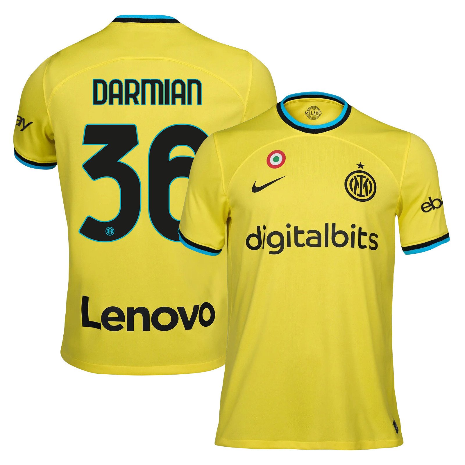 Matteo Darmian 36 Inter Milan 2022/23 Third Men Jersey – Yellow