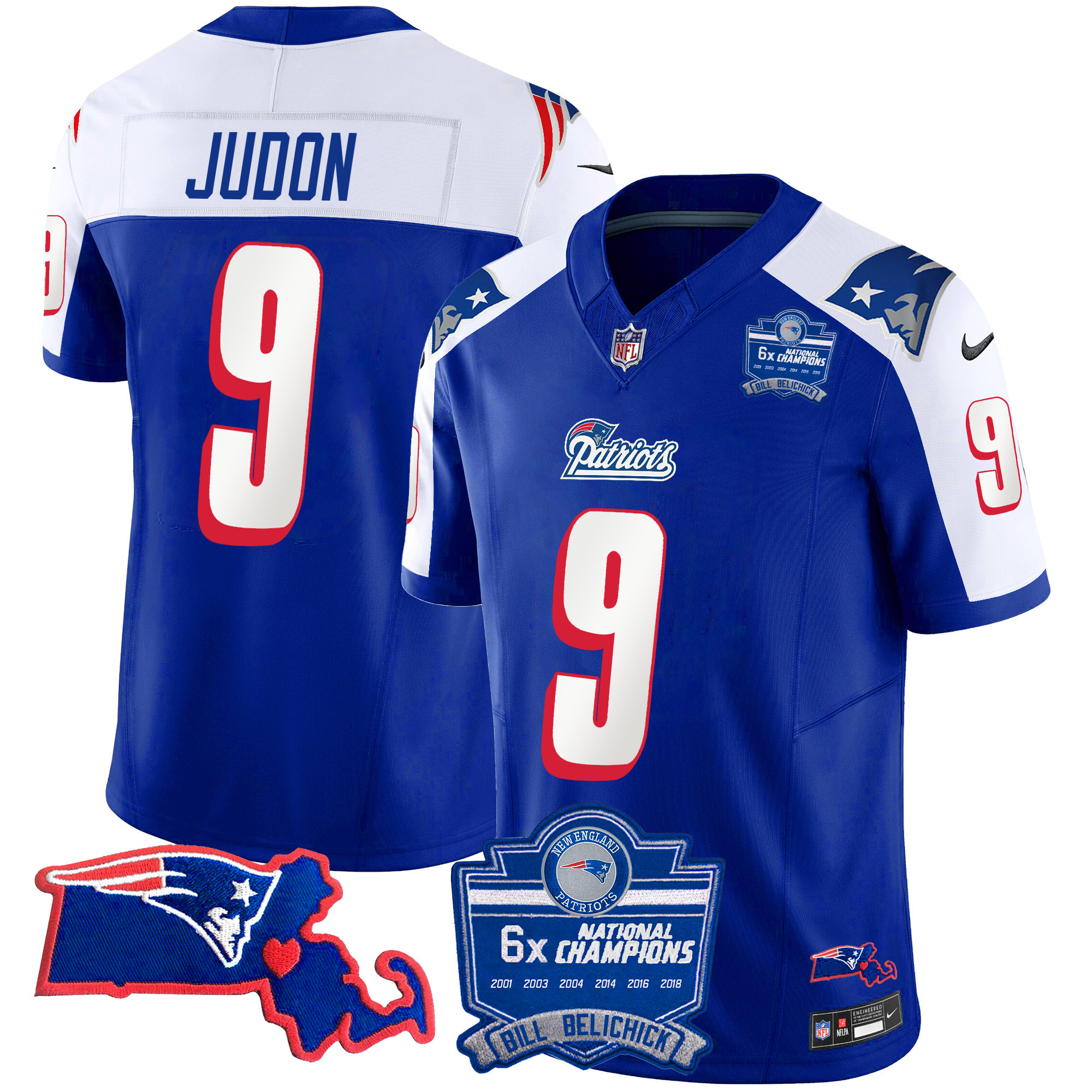 Matthew Judon Men's New England Patriots Bill Belichick 6x Champions Patch Vapor 1996 Alternate Jersey - All Stitched 