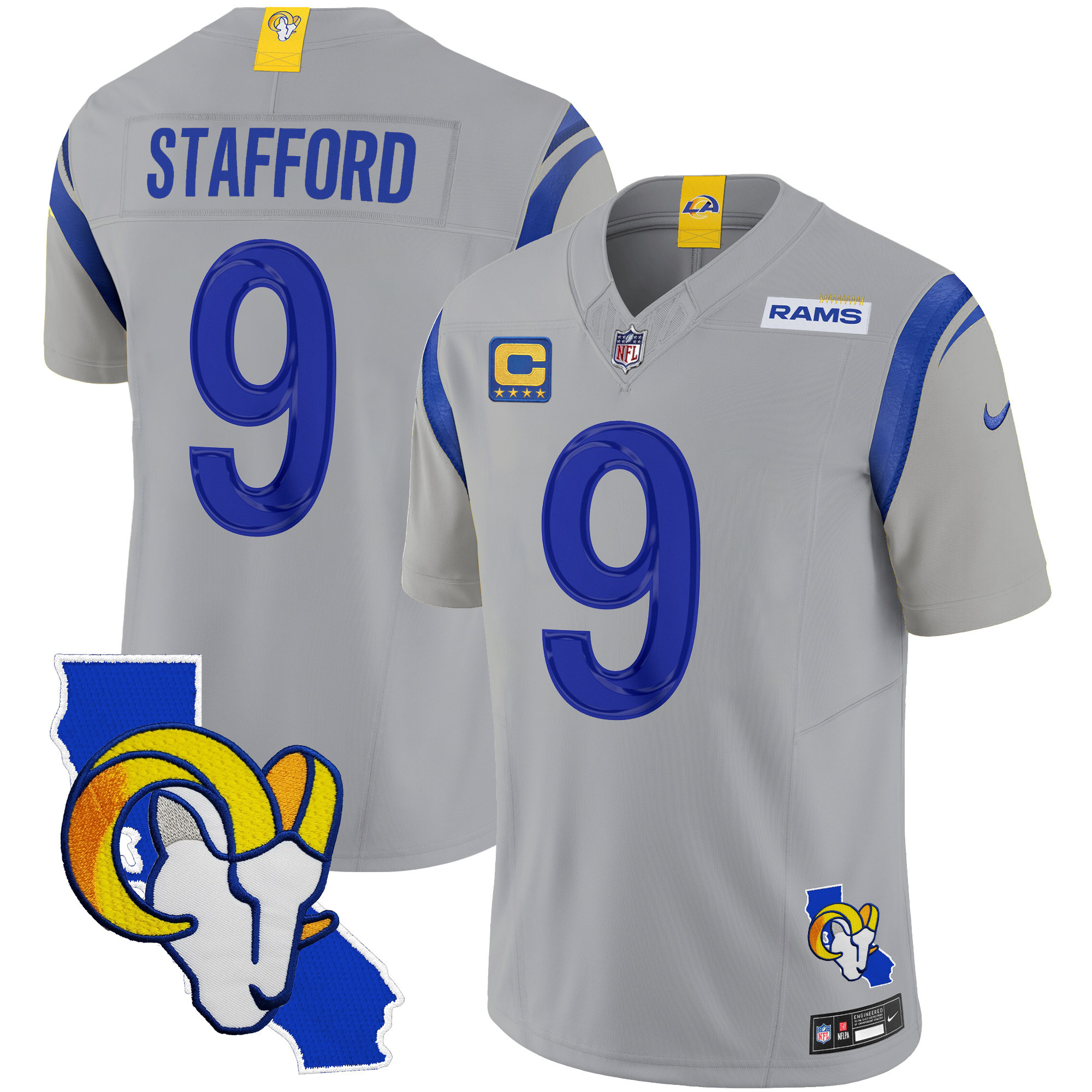 Matthew Stafford Men's Los Angeles Rams California Patch Vapor Limited Gray Jersey - All Stitched 