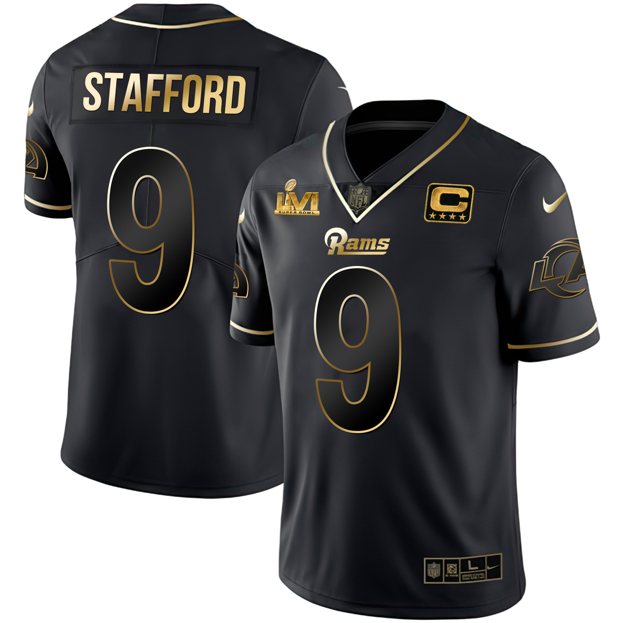 Matthew Stafford Men's Los Angeles Rams Super Bowl LVI Black Gold Black Gold Jersey - All Stitched 